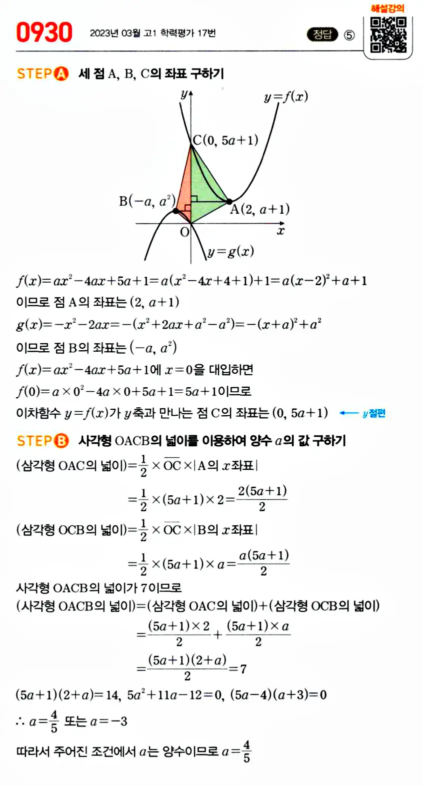 마플시너지 공통수학1 답지 930번 끝