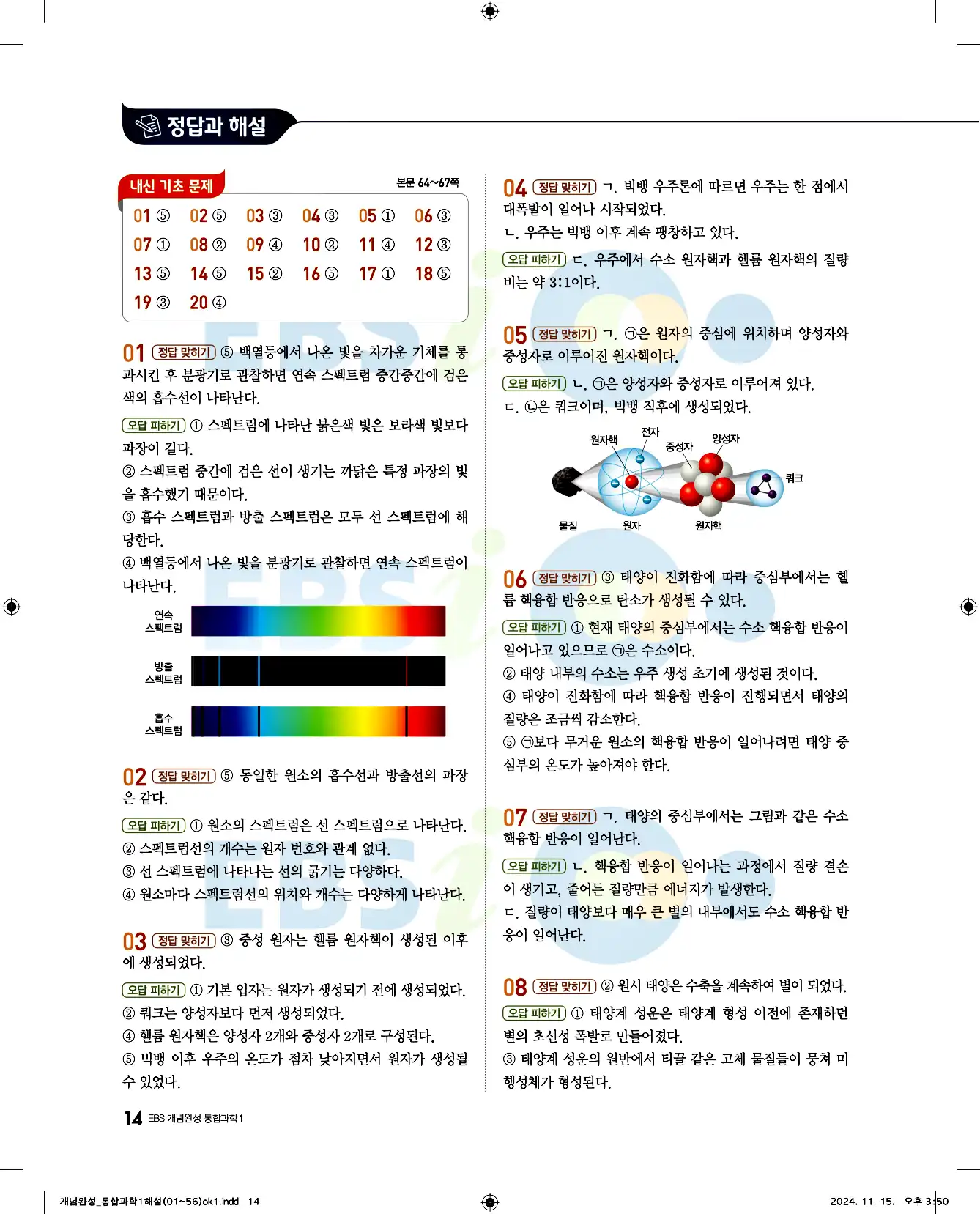 EBS 개념완성 통합과학1 답지 14페이지