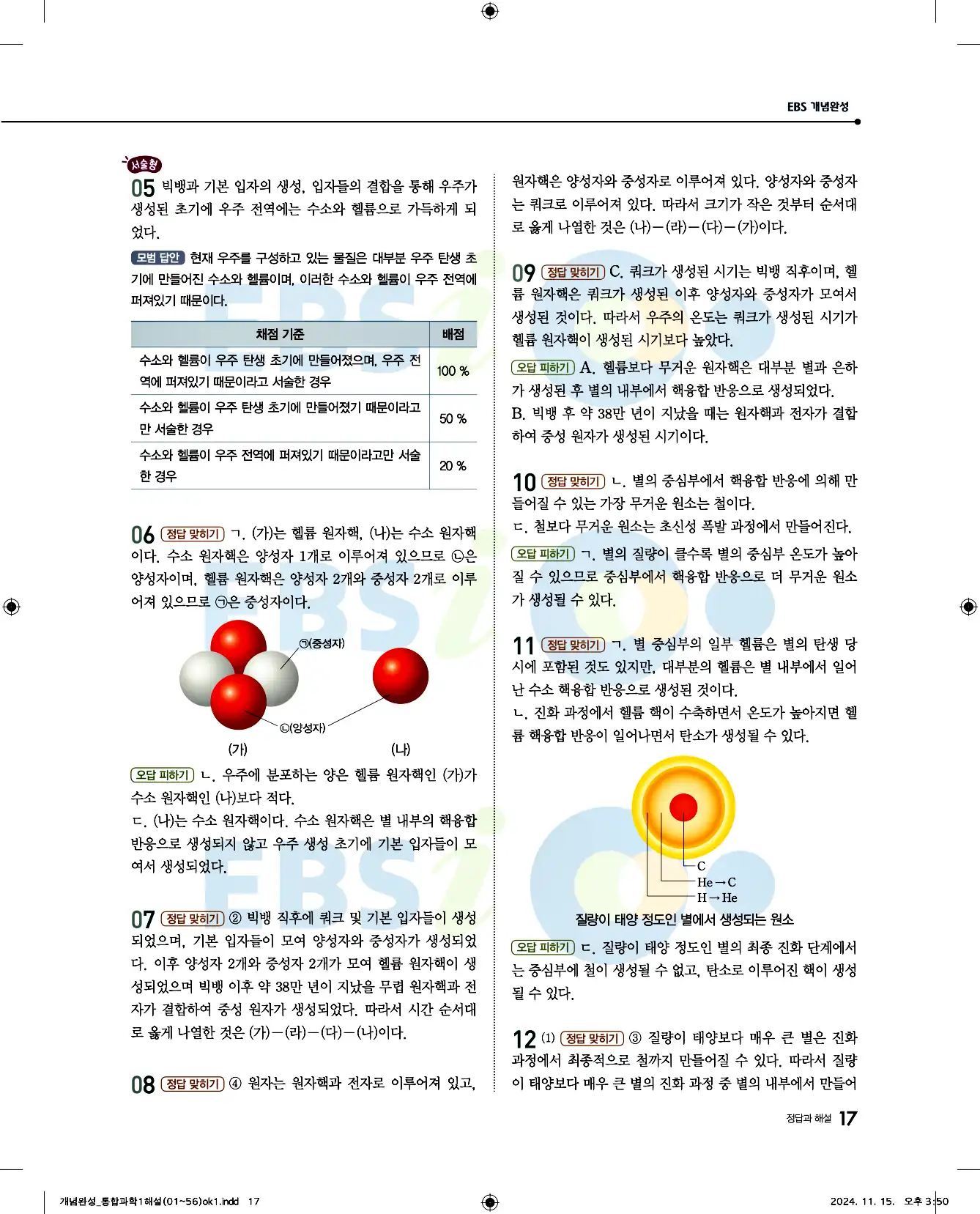 EBS 개념완성 통합과학1 답지 17페이지