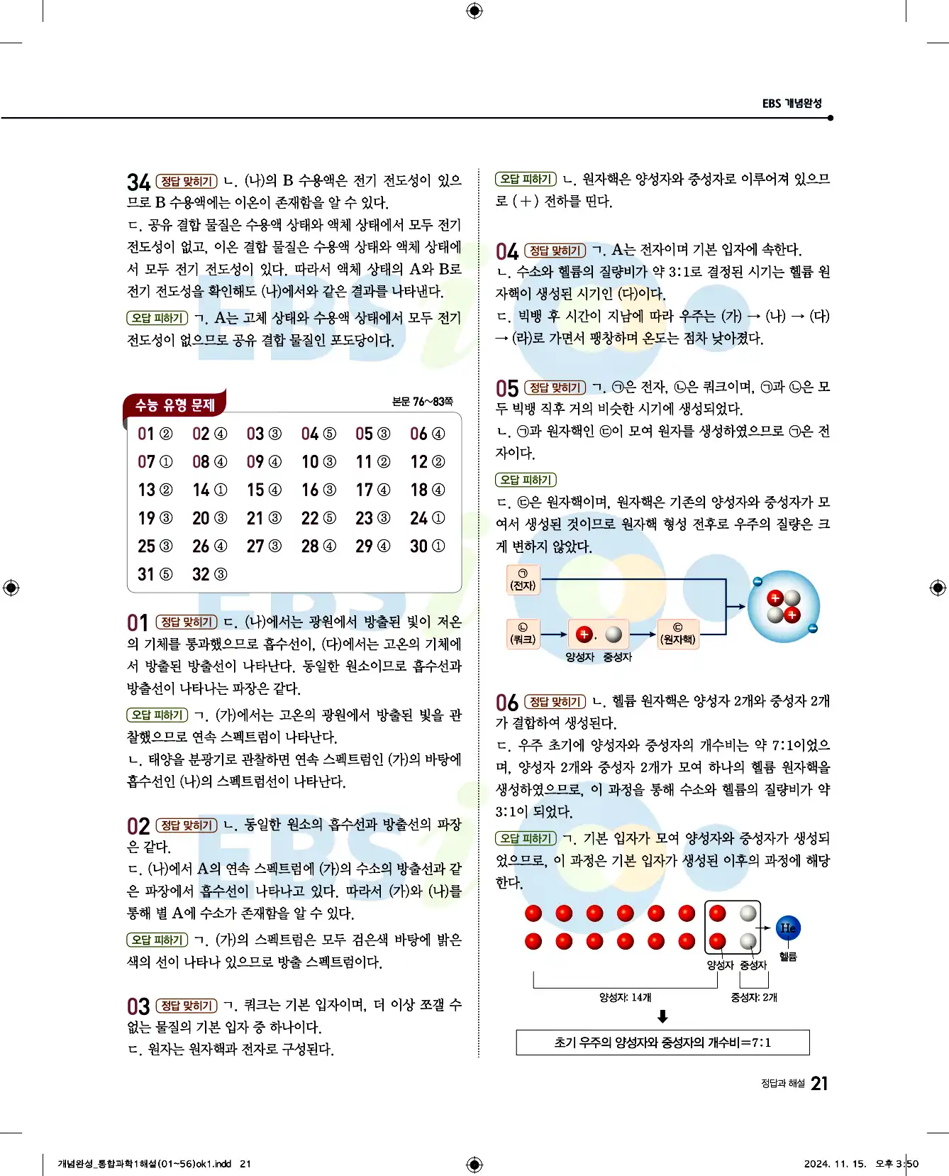 EBS 개념완성 통합과학1 답지 21페이지