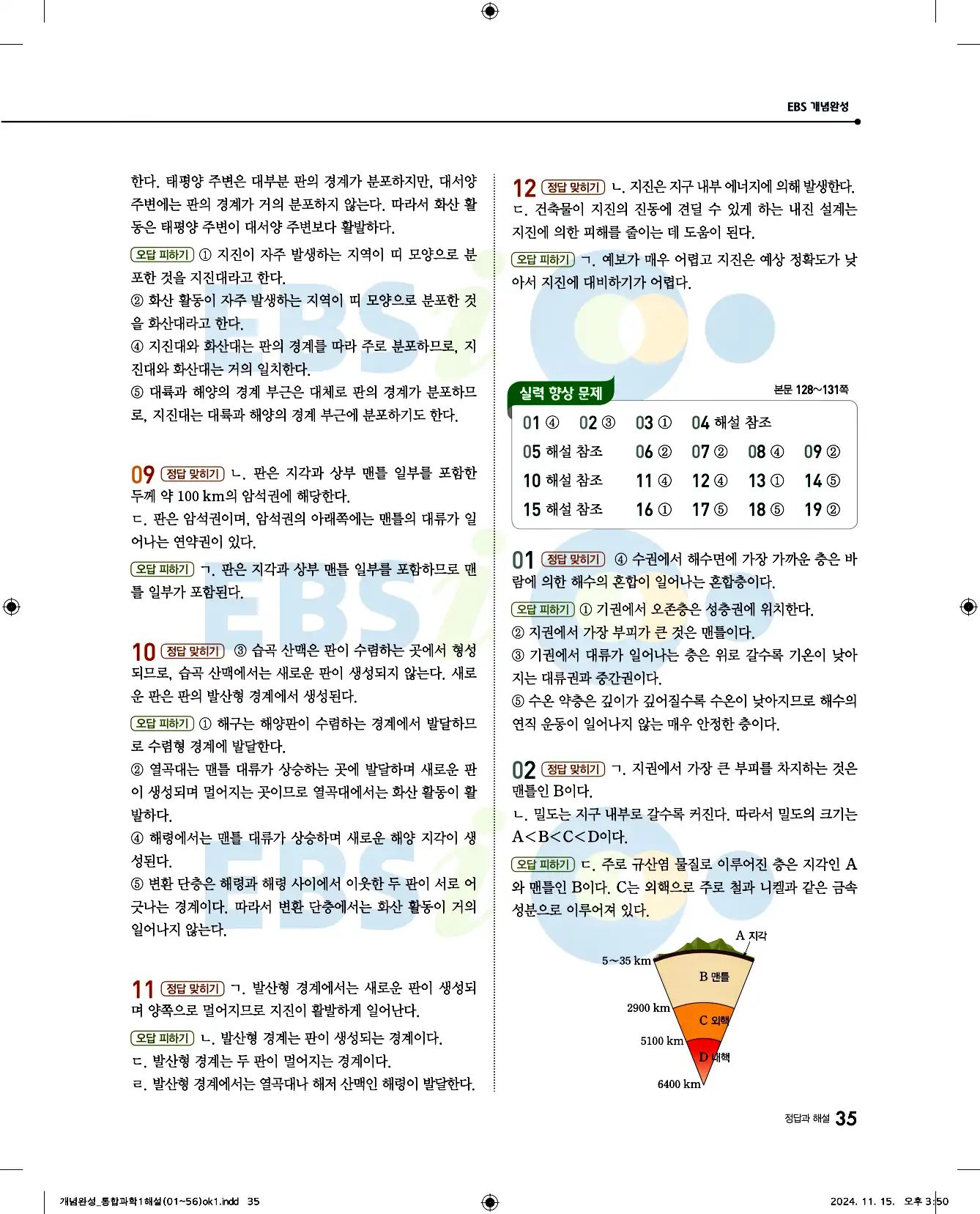 EBS 개념완성 통합과학1 답지 35페이지