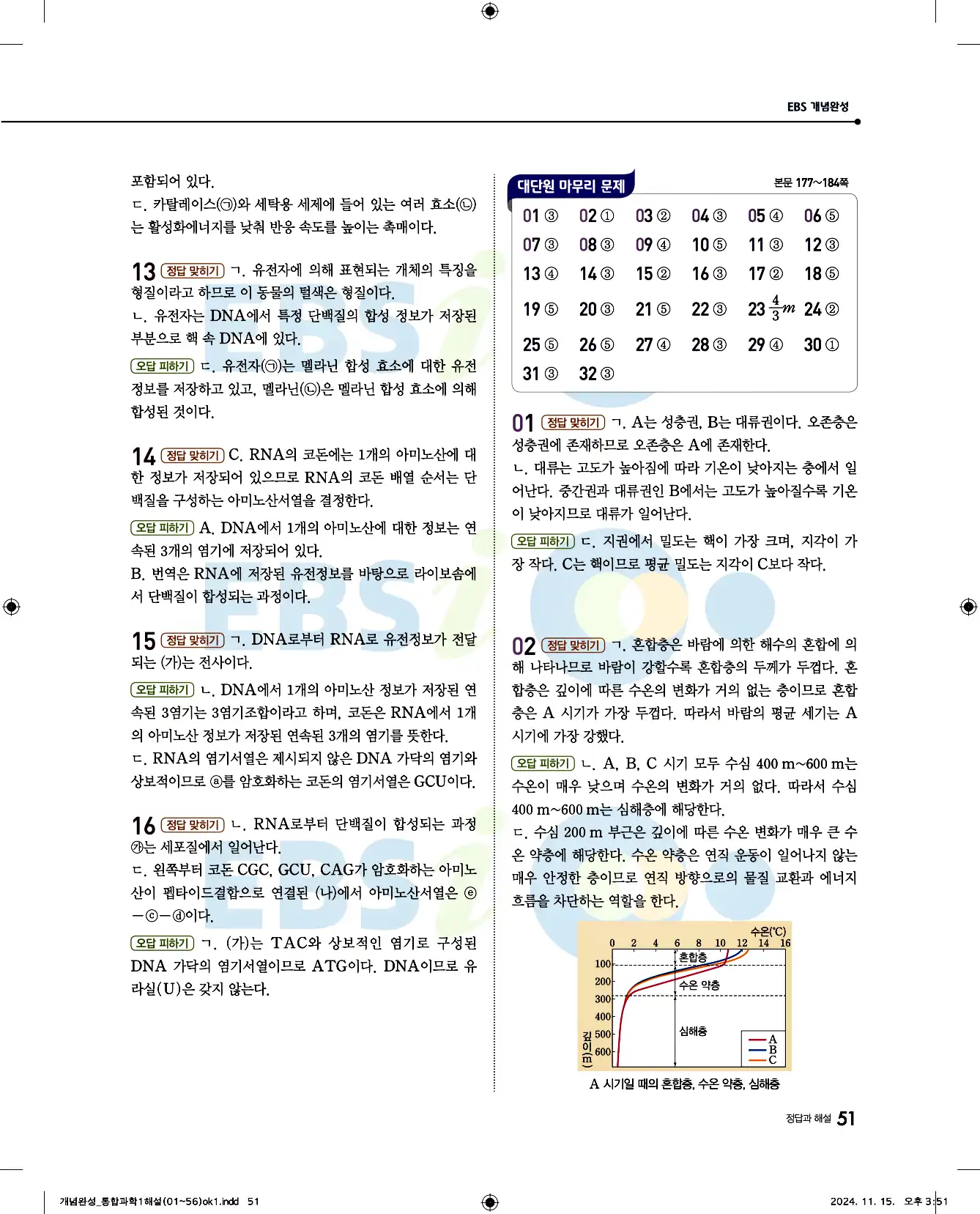 EBS 개념완성 통합과학1 답지 51페이지