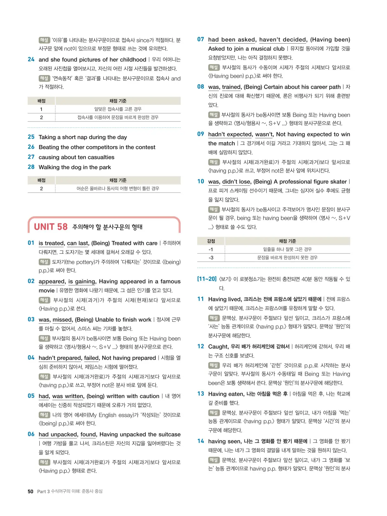 천일문기본트레이닝북답지 50페이지