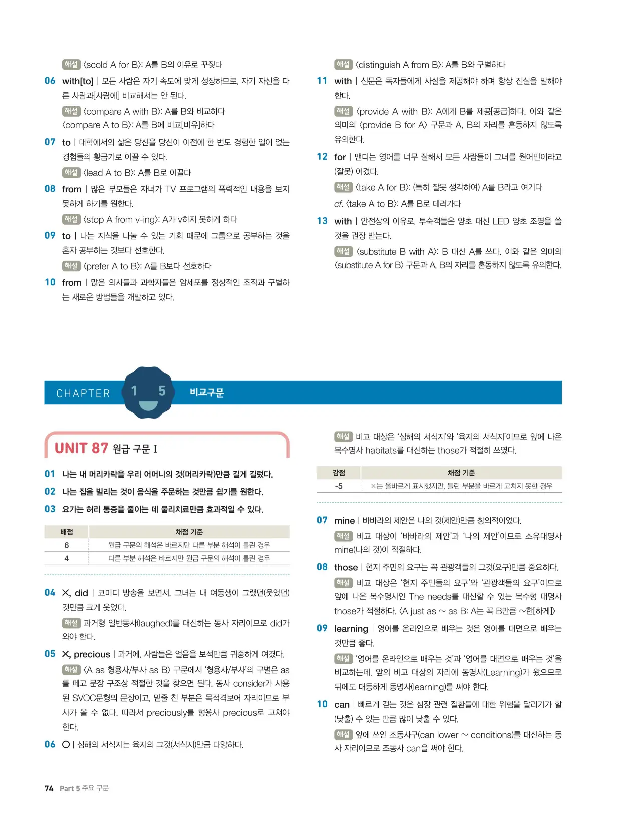 천일문기본트레이닝북답지 74페이지