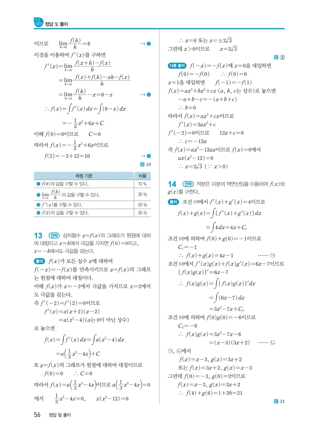 개념쎈 미적분 1 답지 56페이지