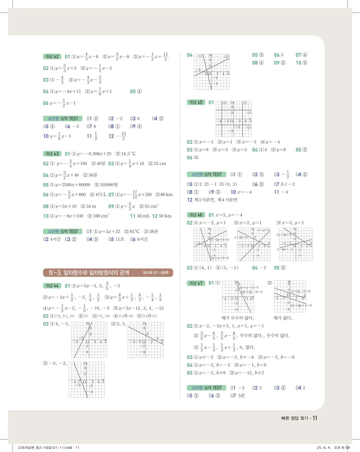 개념쎈 중2-1 빠른 정답 10