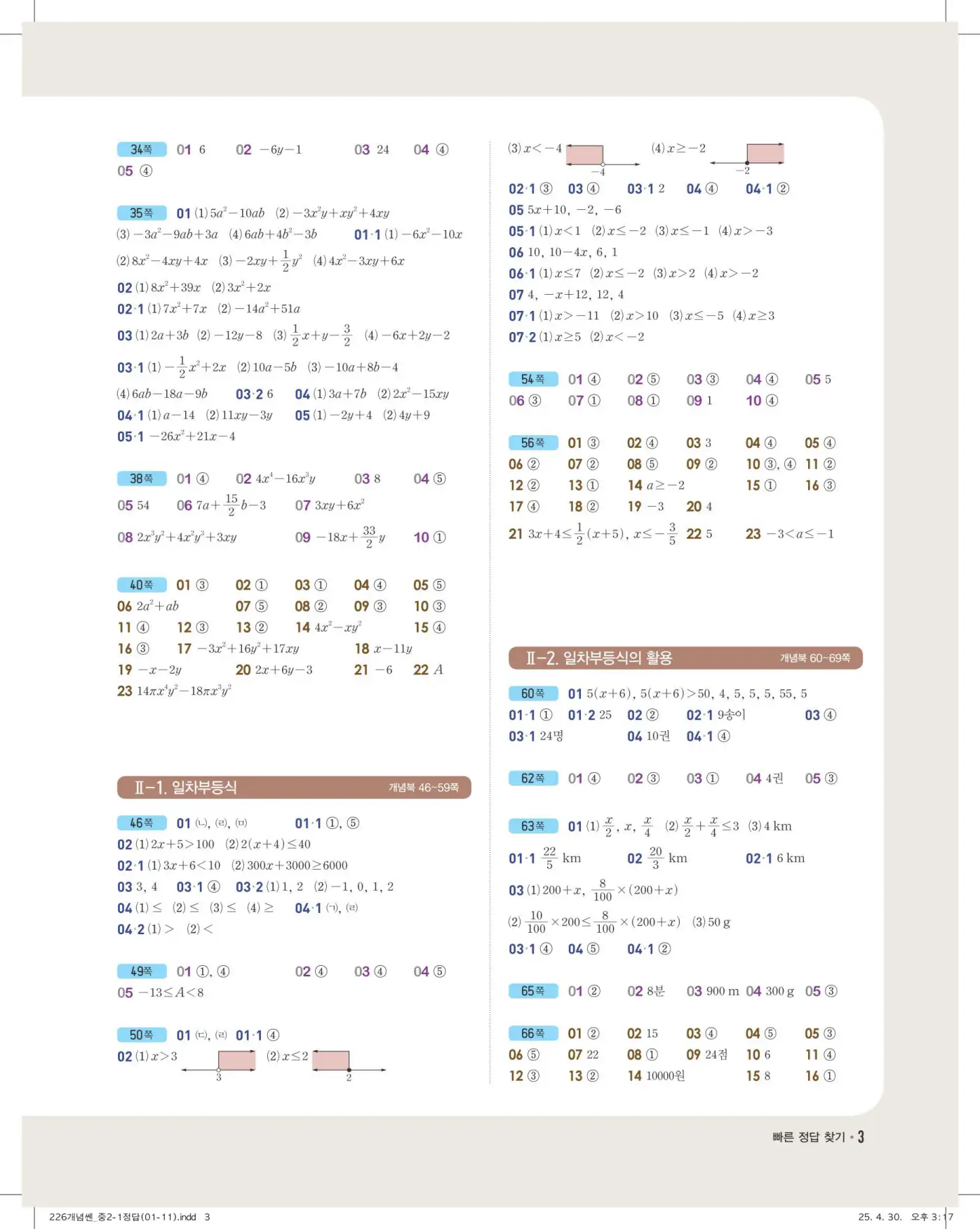 개념쎈 중2-1 빠른 정답 2