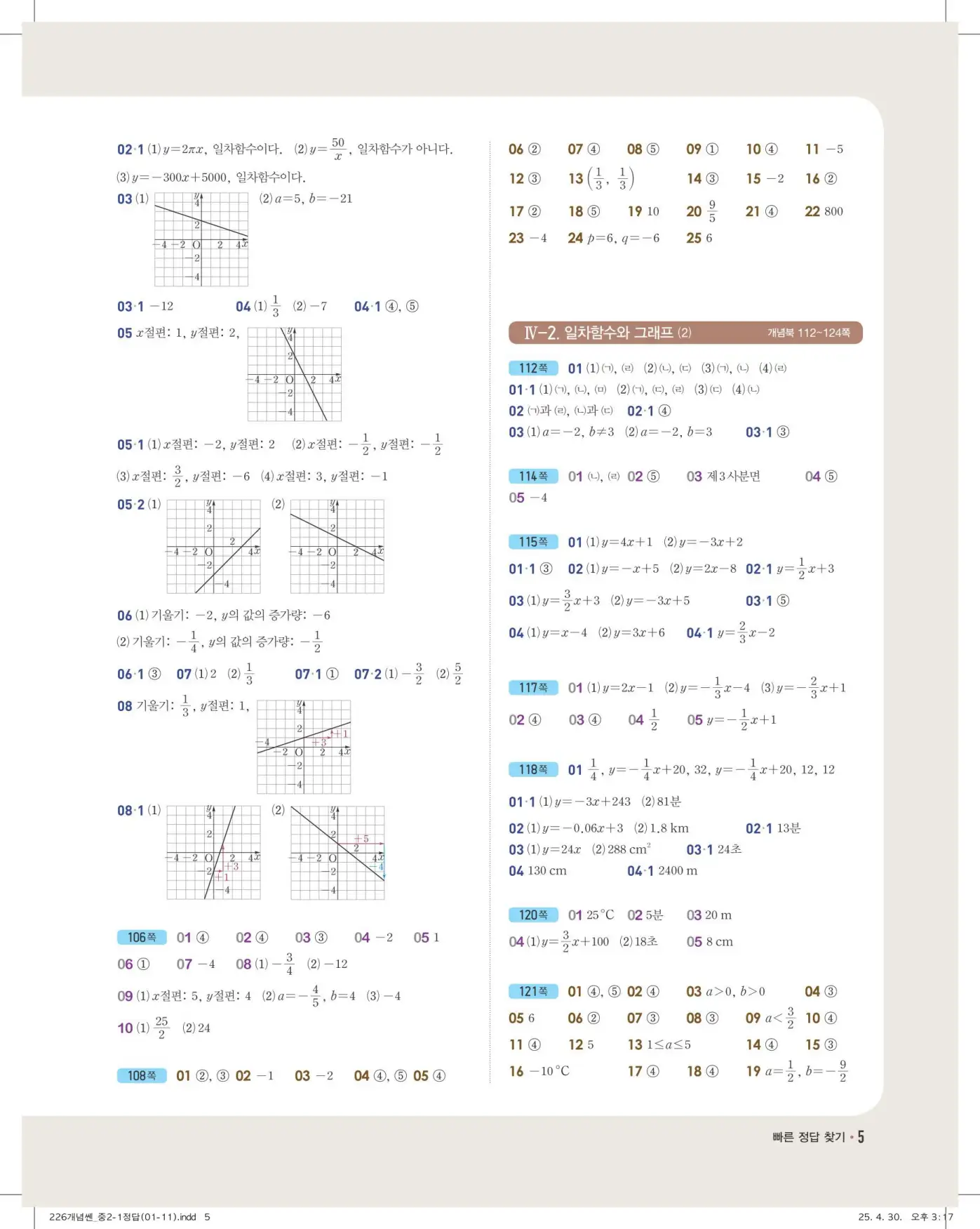 개념쎈 중2-1 빠른 정답 4