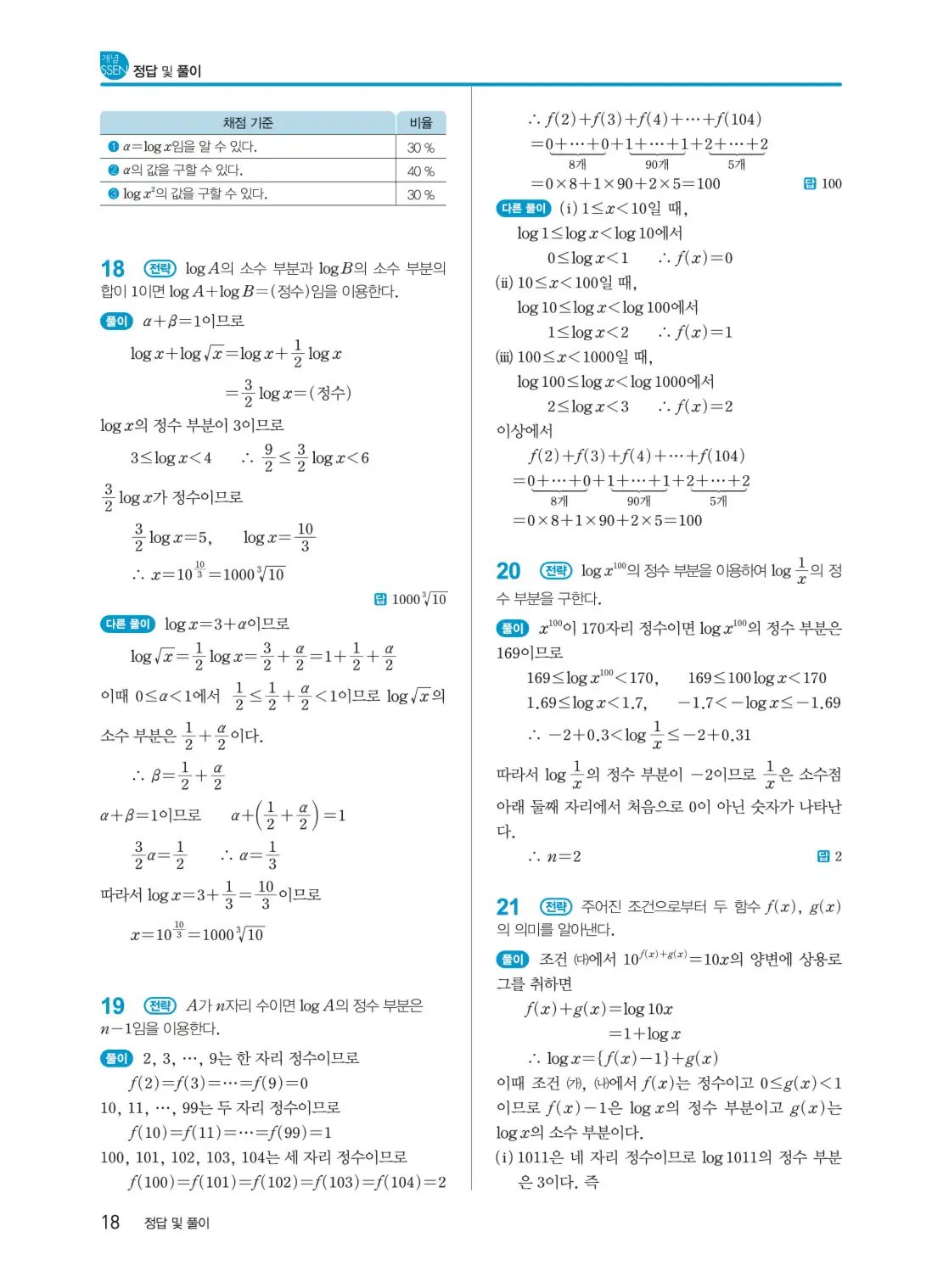 개념쎈 대수 답지 18