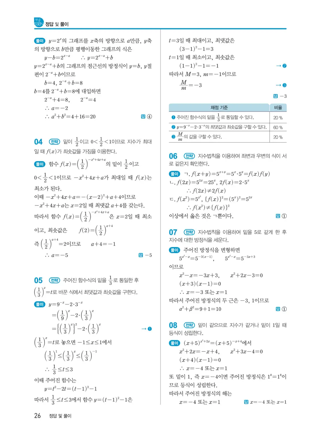 개념쎈 대수 답지 26