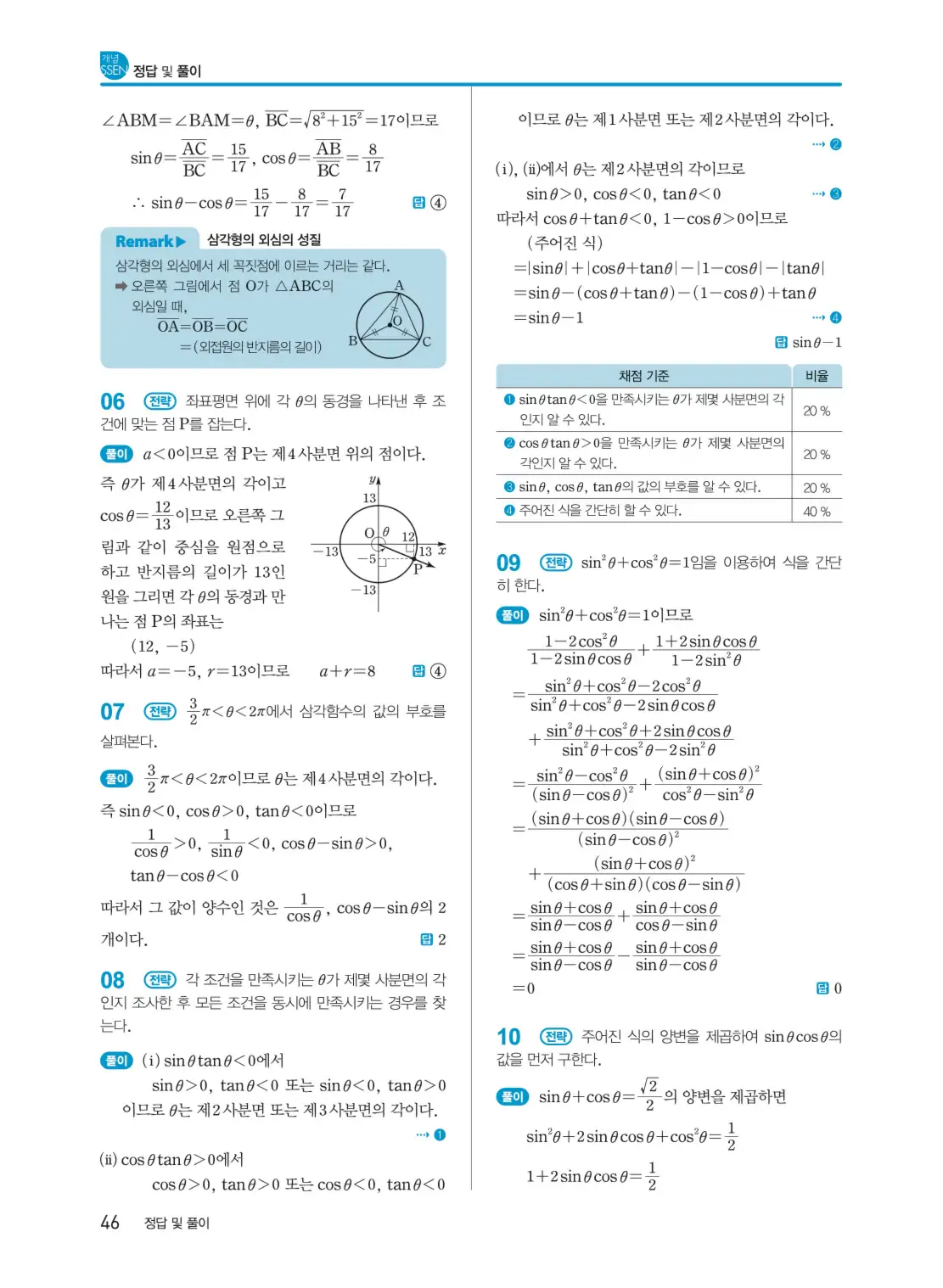 개념쎈 대수 답지 46