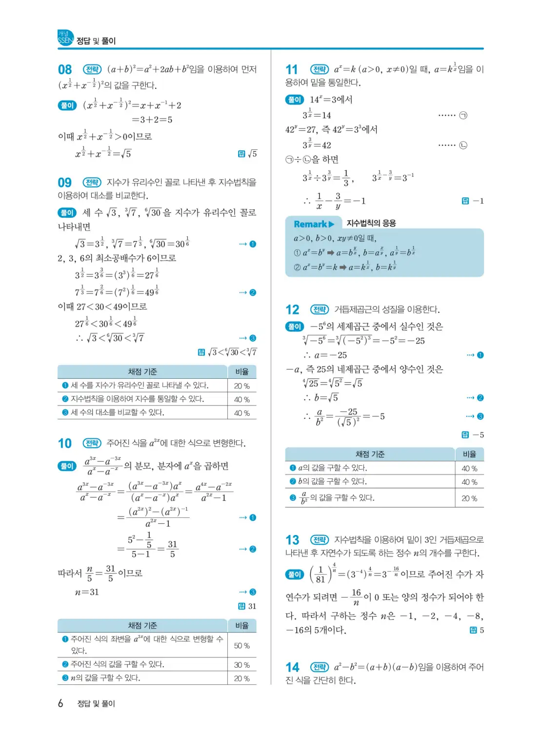 개념쎈 대수 답지 6