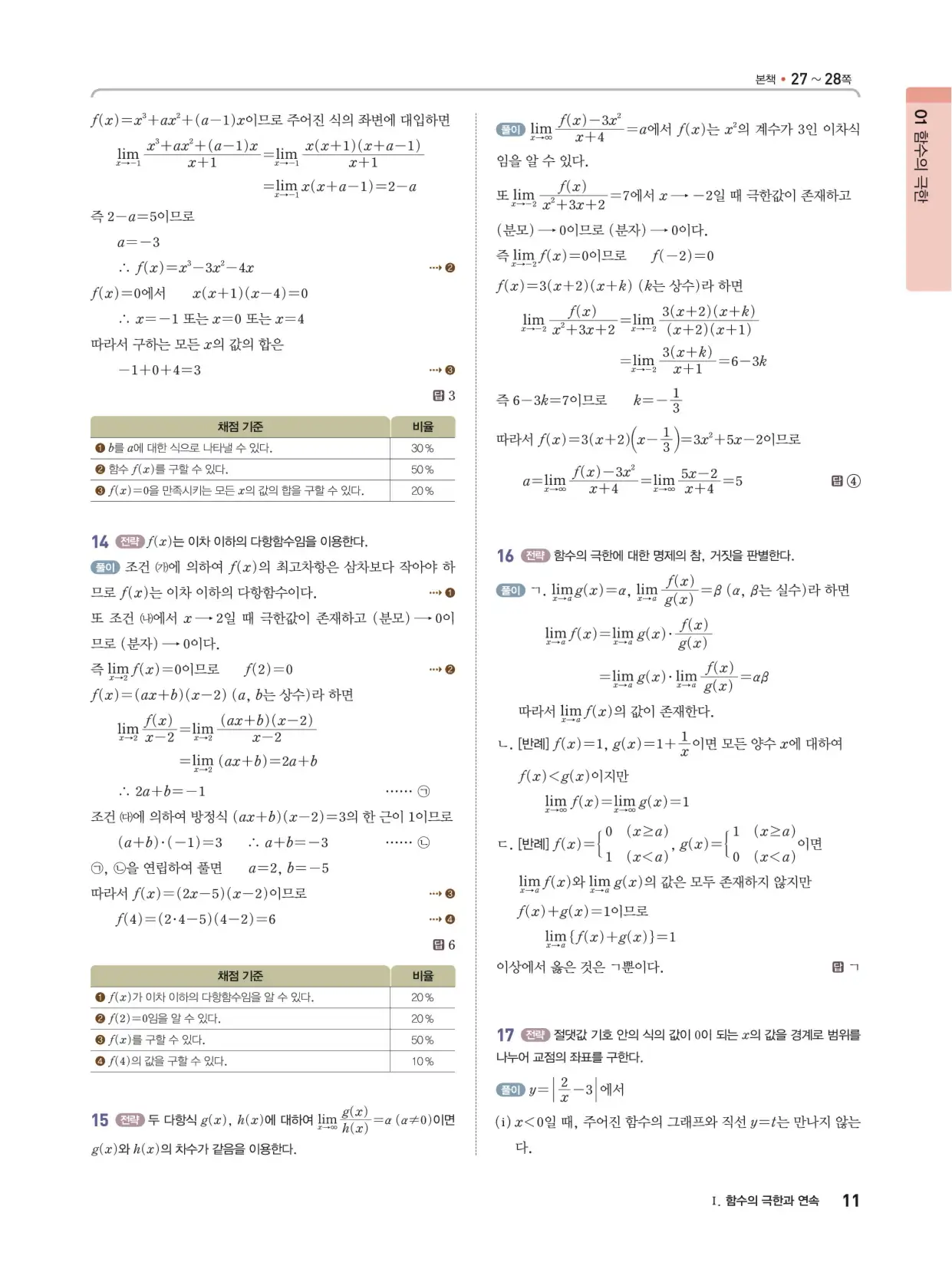 개념쎈 라이트 미적분 1 답지 11페이지