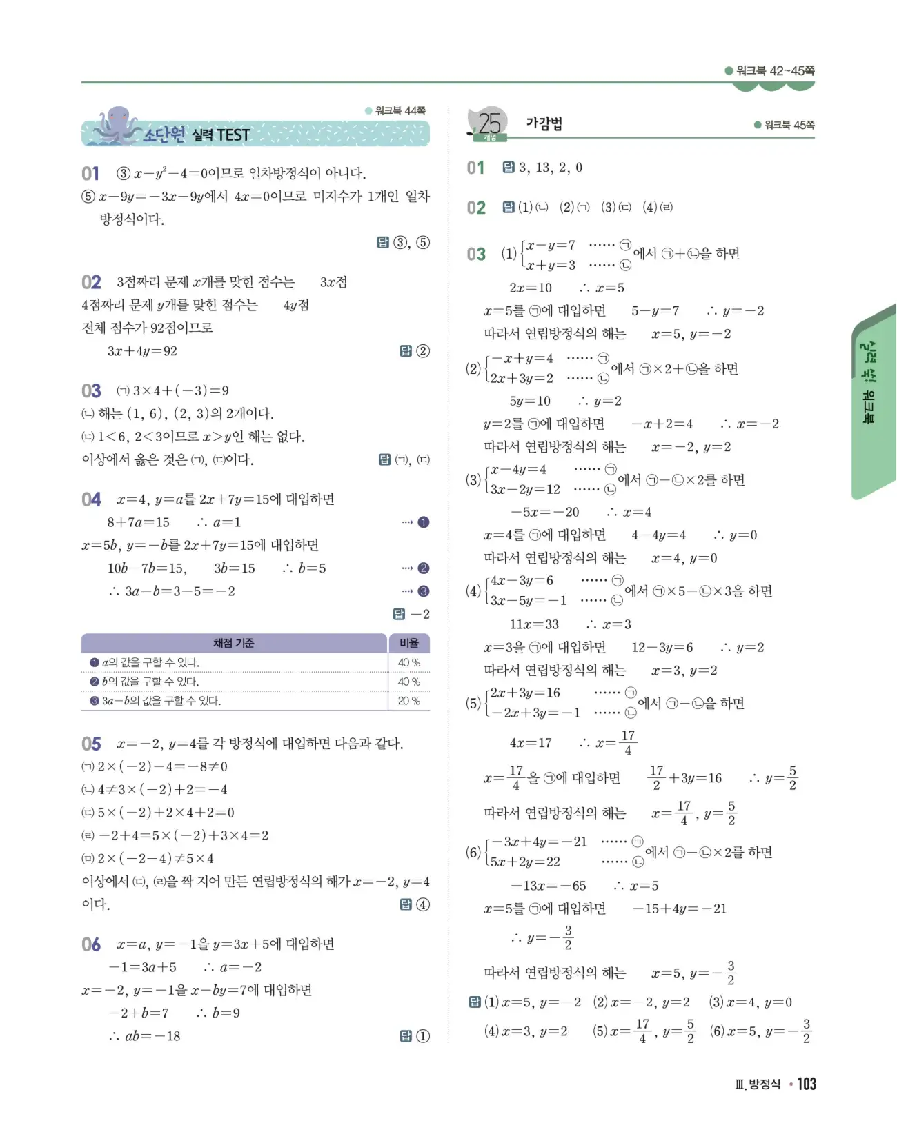 개념쎈 중2-1 답지 103페이지
