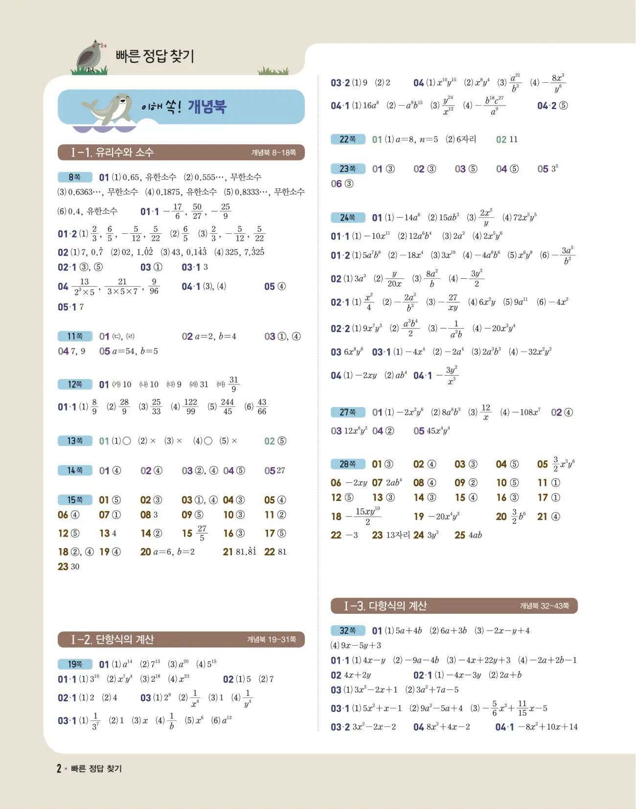 개념쎈 중2-1 답지 2페이지