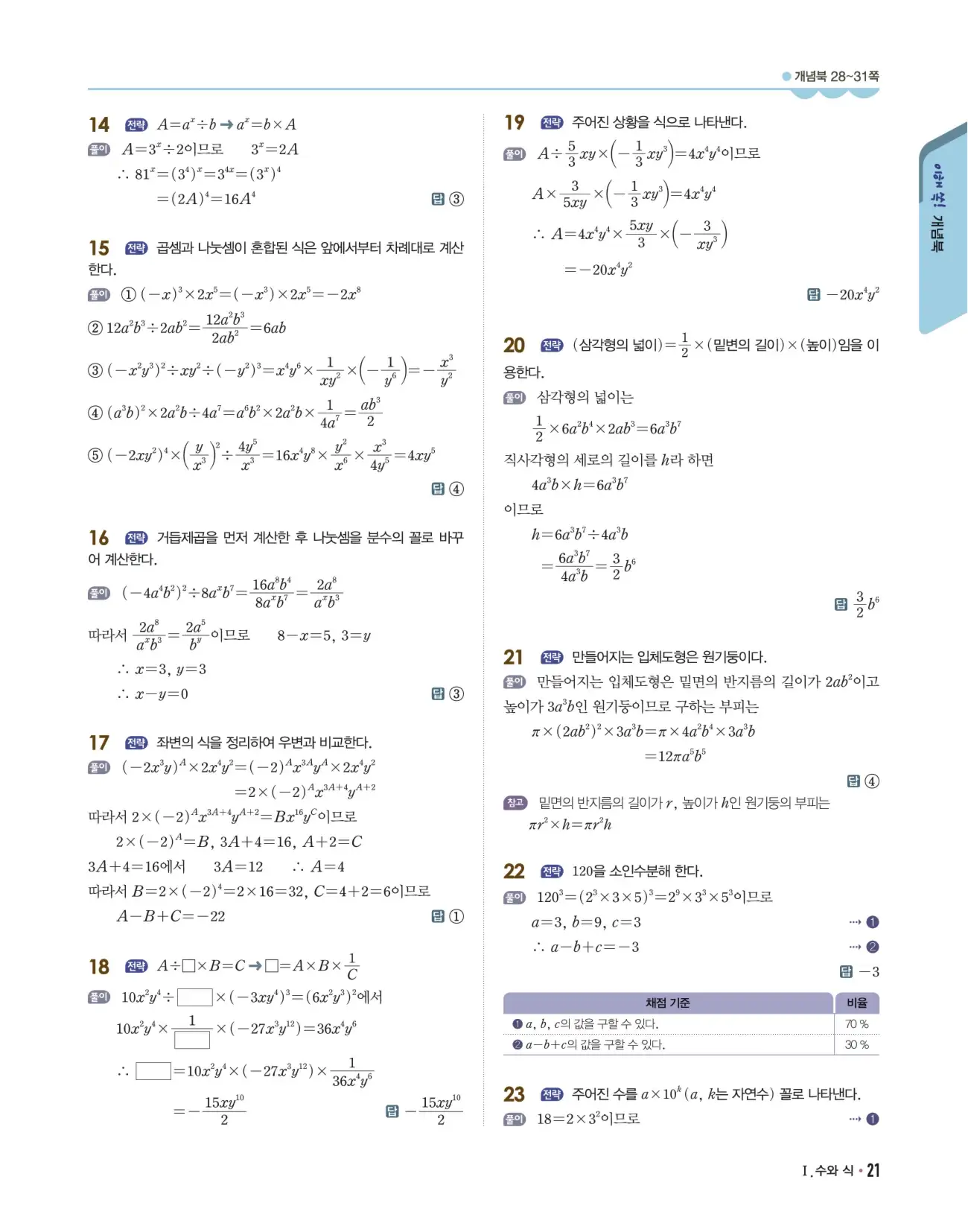 개념쎈 중2-1 답지 21페이지