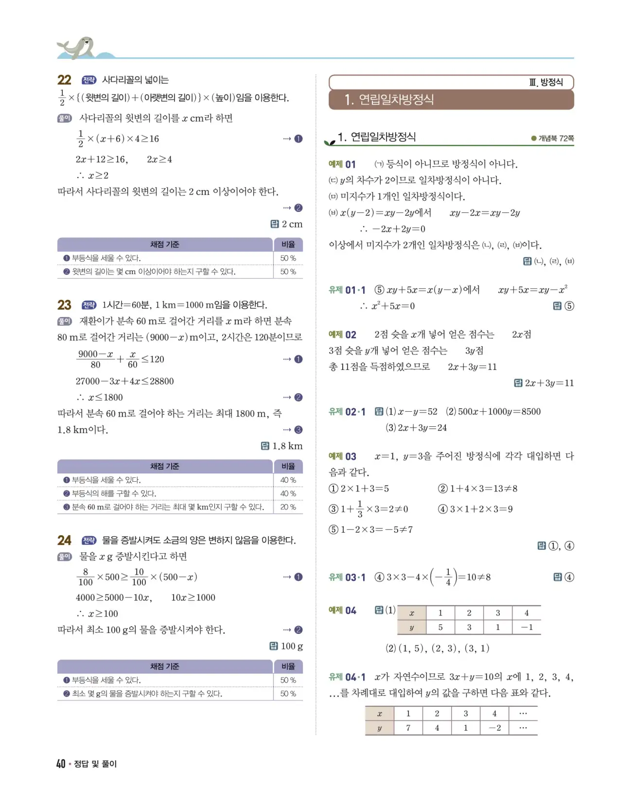 개념쎈 중2-1 답지 40페이지