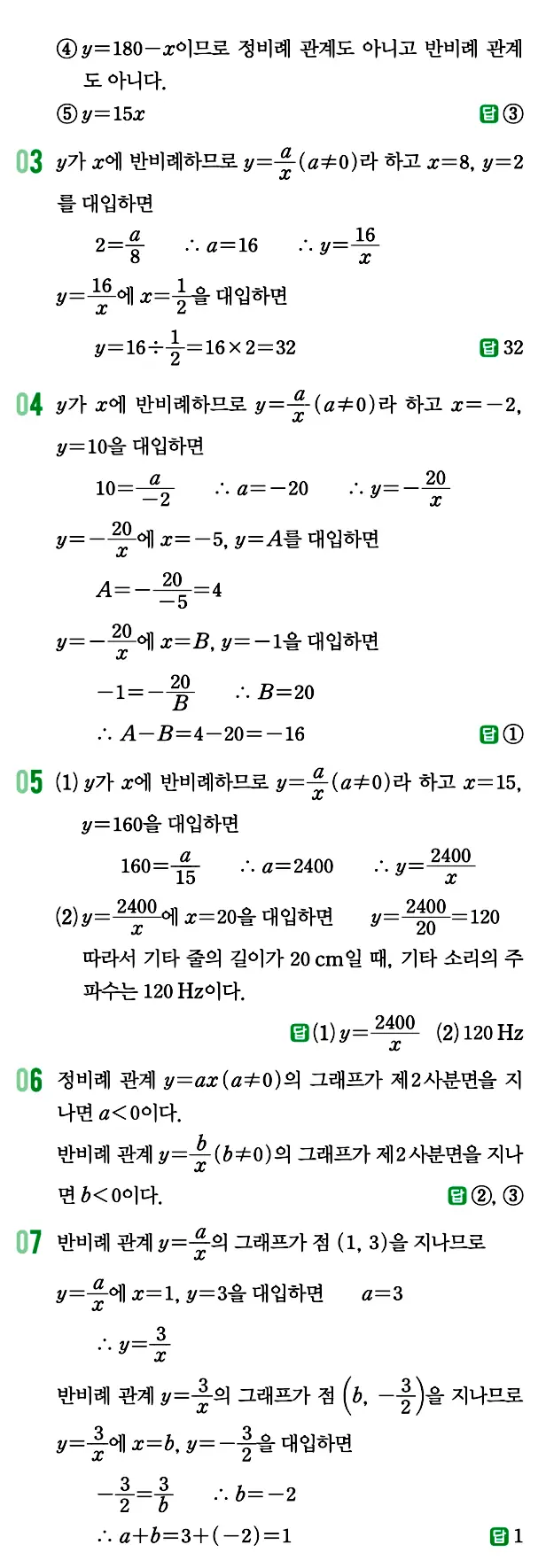 개념원리 중1-1 답지 160