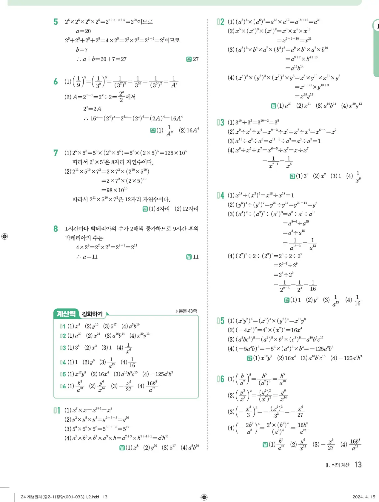 개념원리 중2-1 답지 해설 13