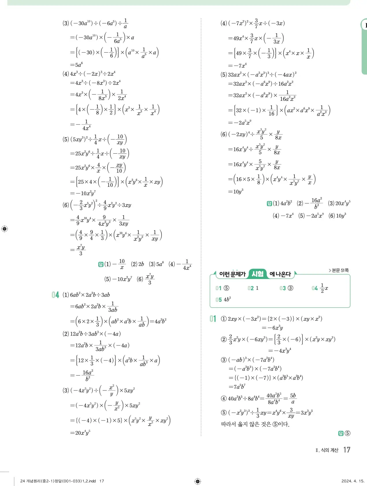개념원리 중2-1 답지 해설 17