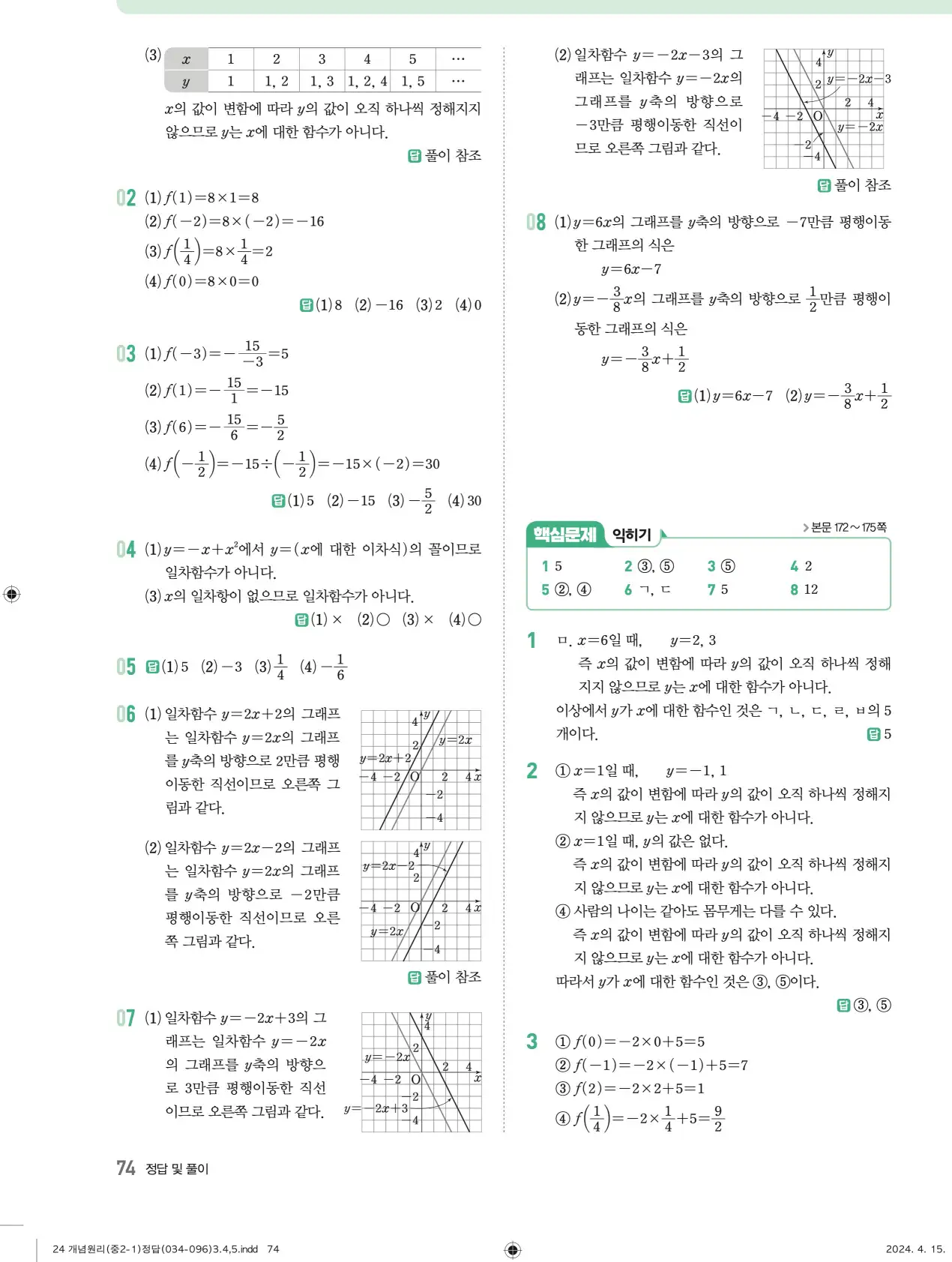 개념원리 중2-1 답지 해설 74