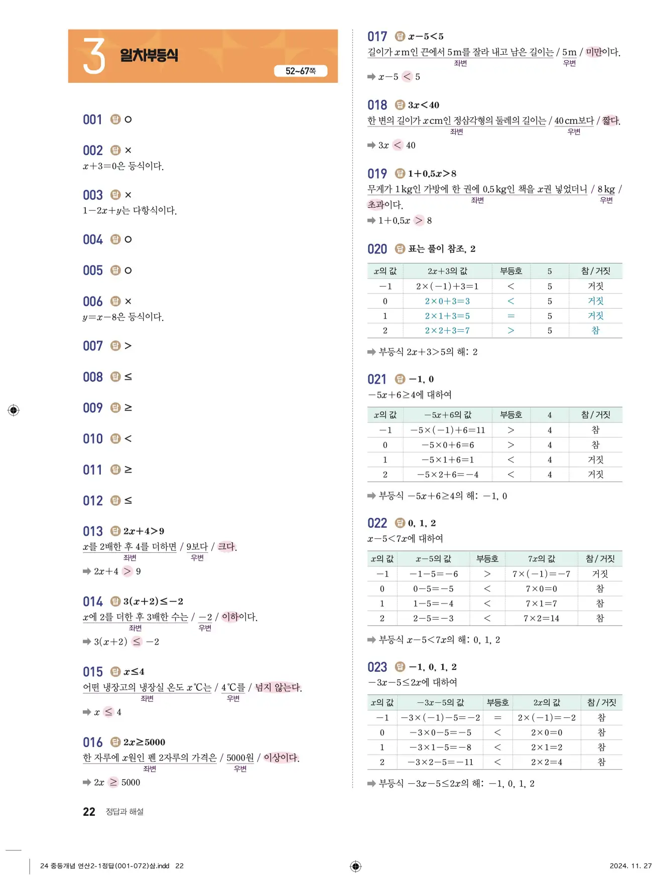 개념플러스연산 중2-1 답지 22페이지