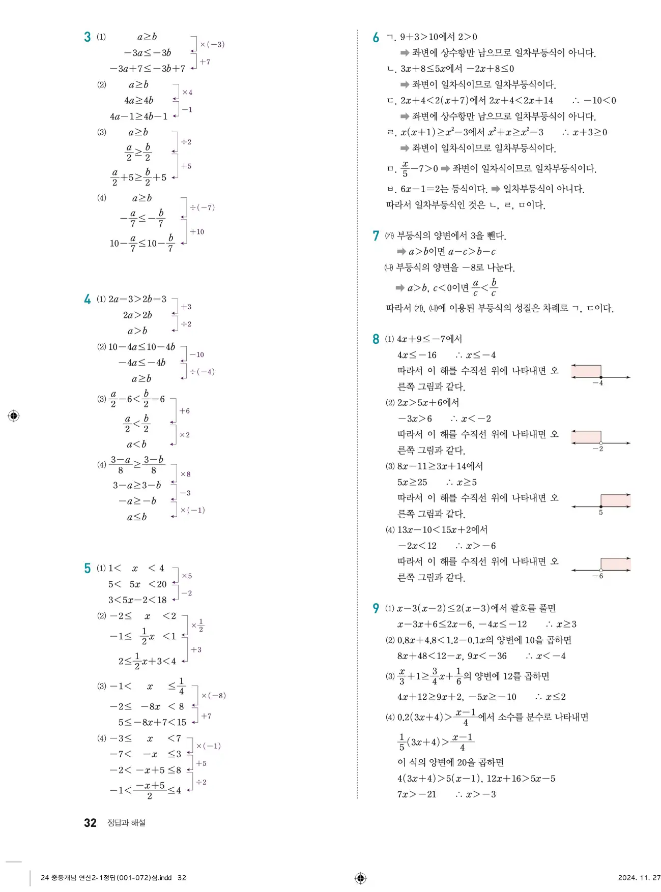 개념플러스연산 중2-1 답지 32페이지