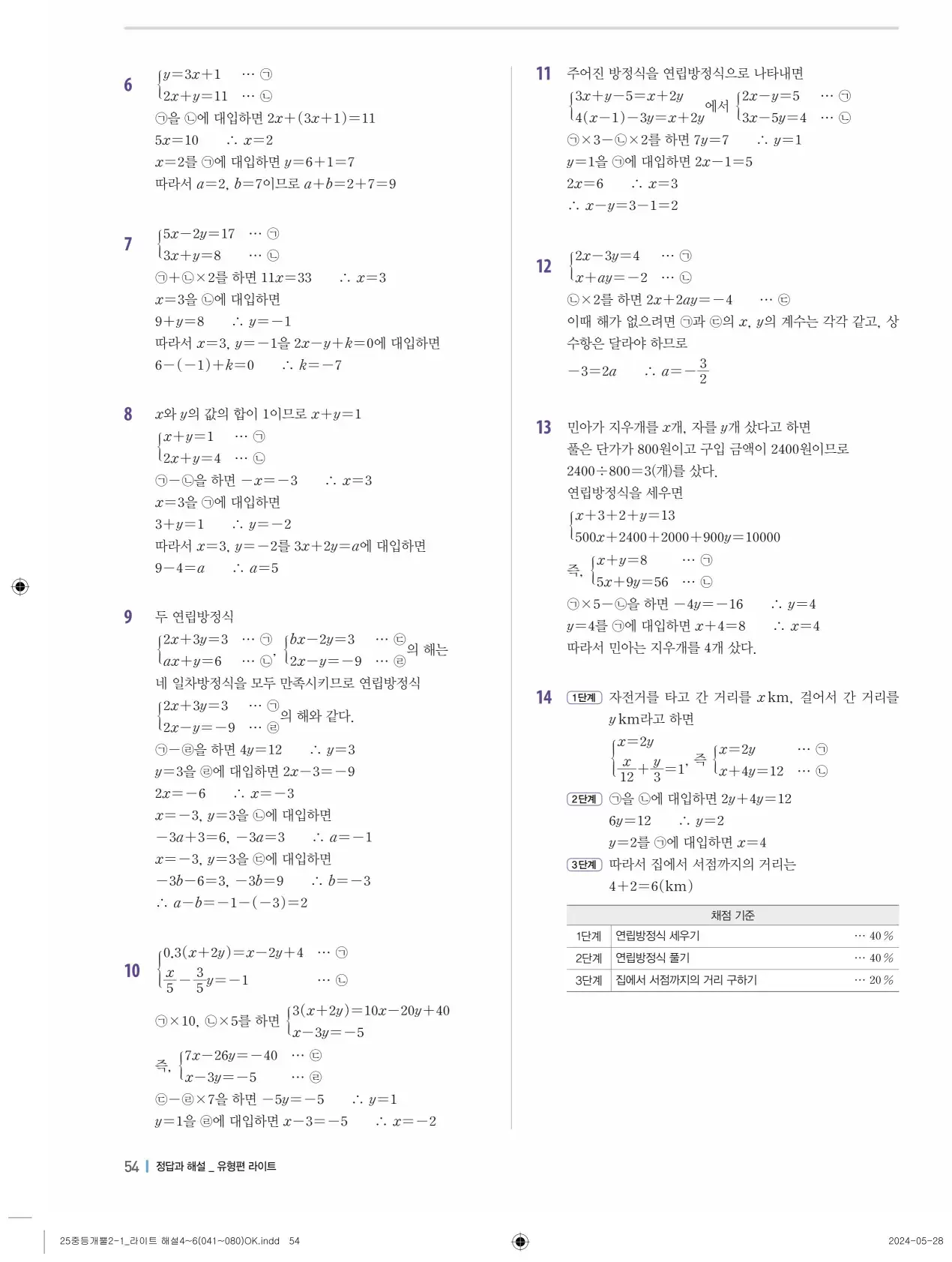 개념플러스유형 개념편 라이트 2-1 답지 134