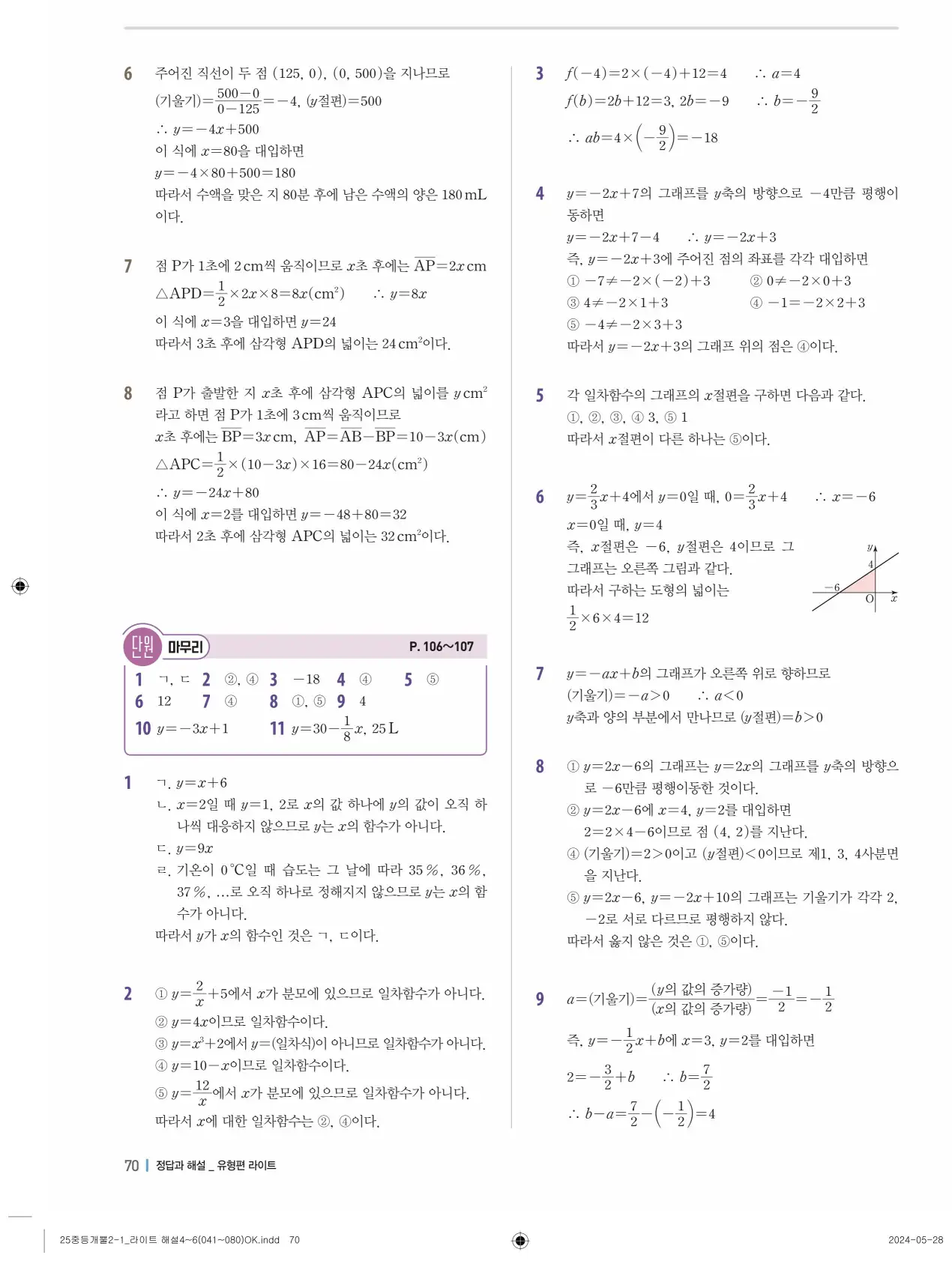 개념플러스유형 개념편 라이트 2-1 답지 150
