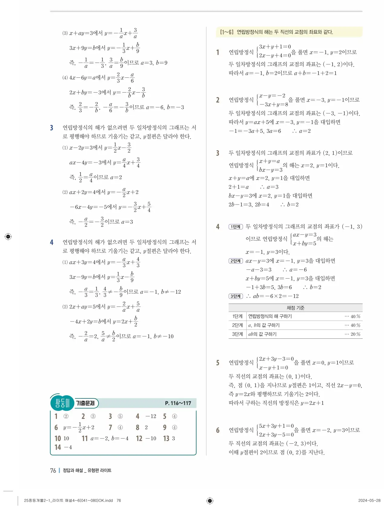 개념플러스유형 개념편 라이트 2-1 답지 156