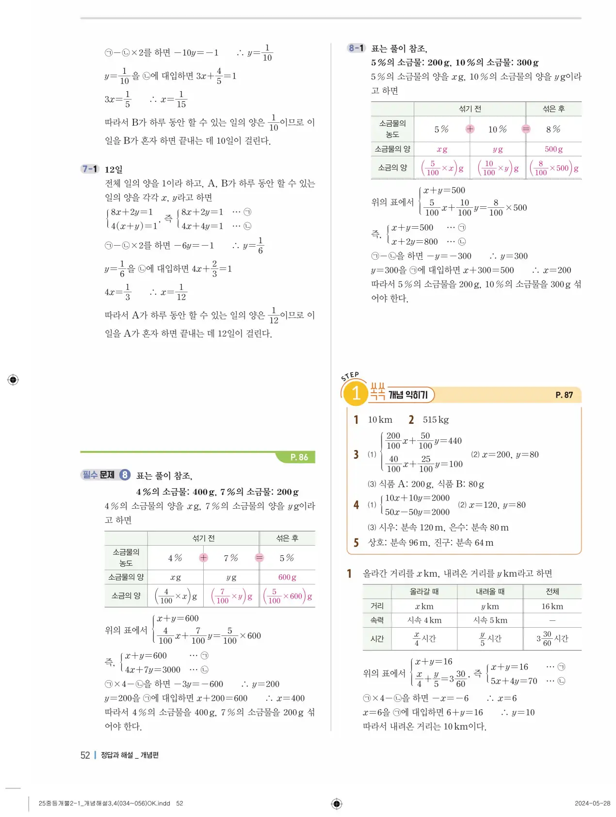 개념플러스유형 개념편 라이트 2-1 답지 52