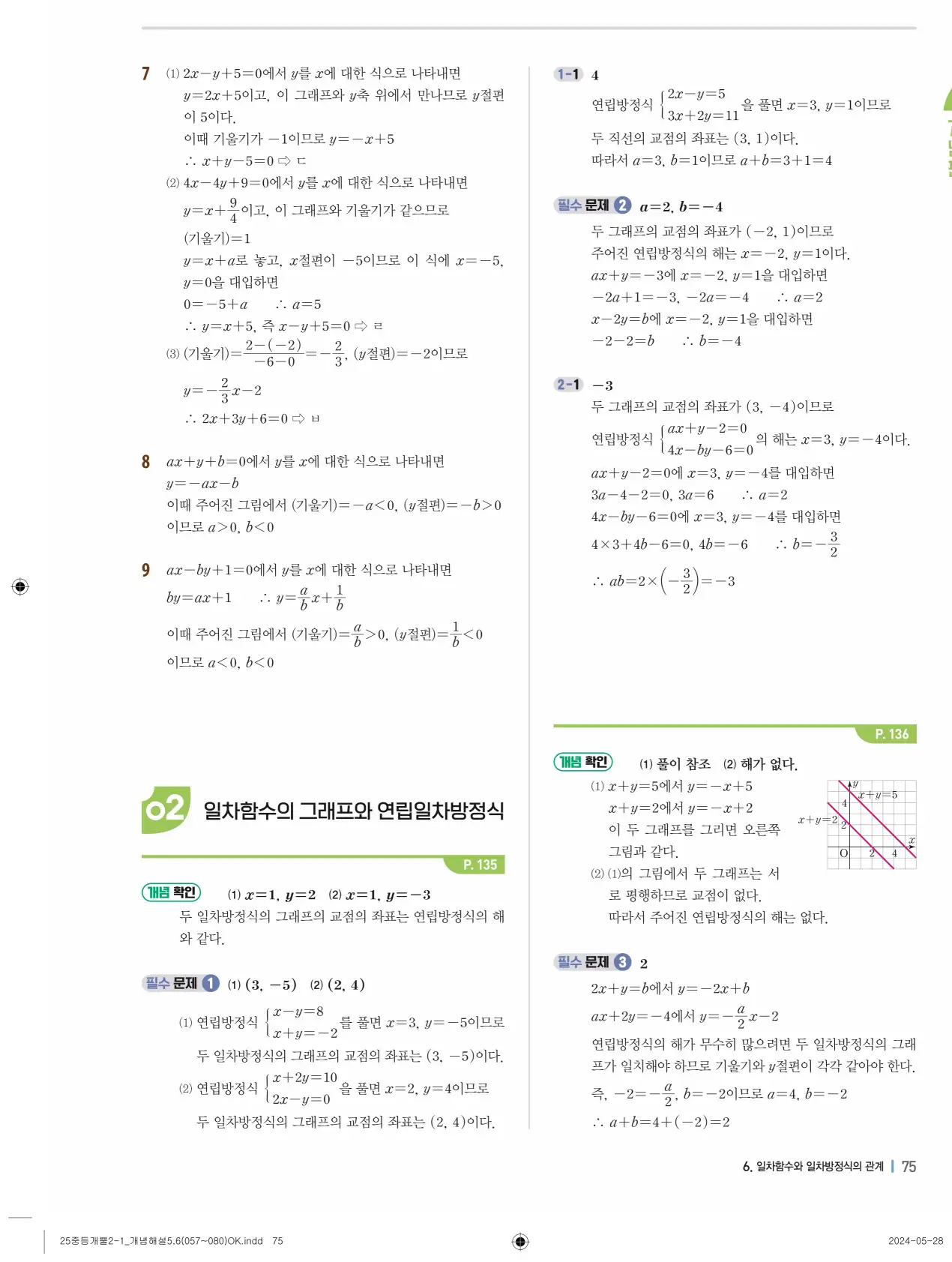 개념플러스유형 개념편 라이트 2-1 답지 75