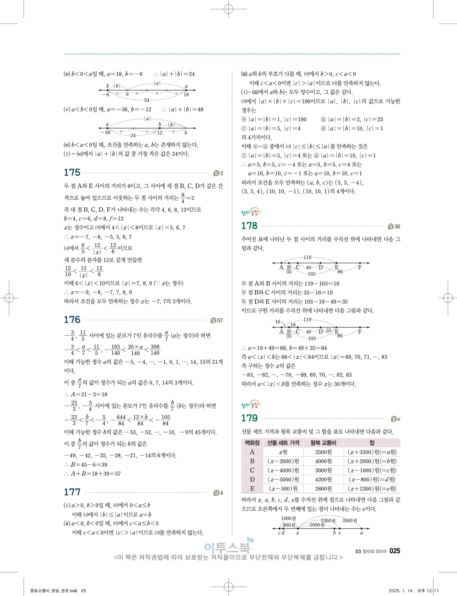 고쟁이 중1-1 답지 25페이지