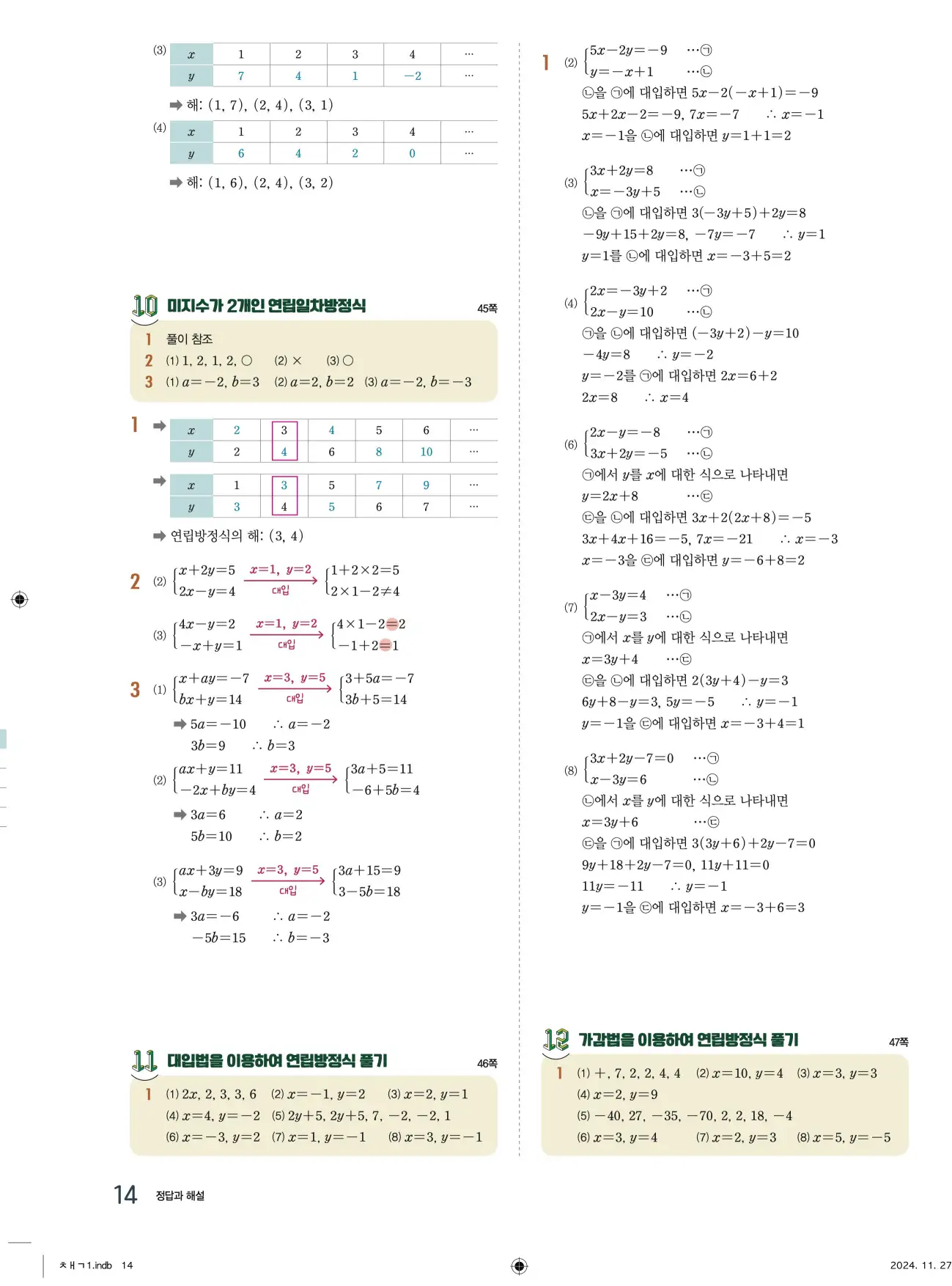 교과서 개념잡기 중2-1 답지 14페이지