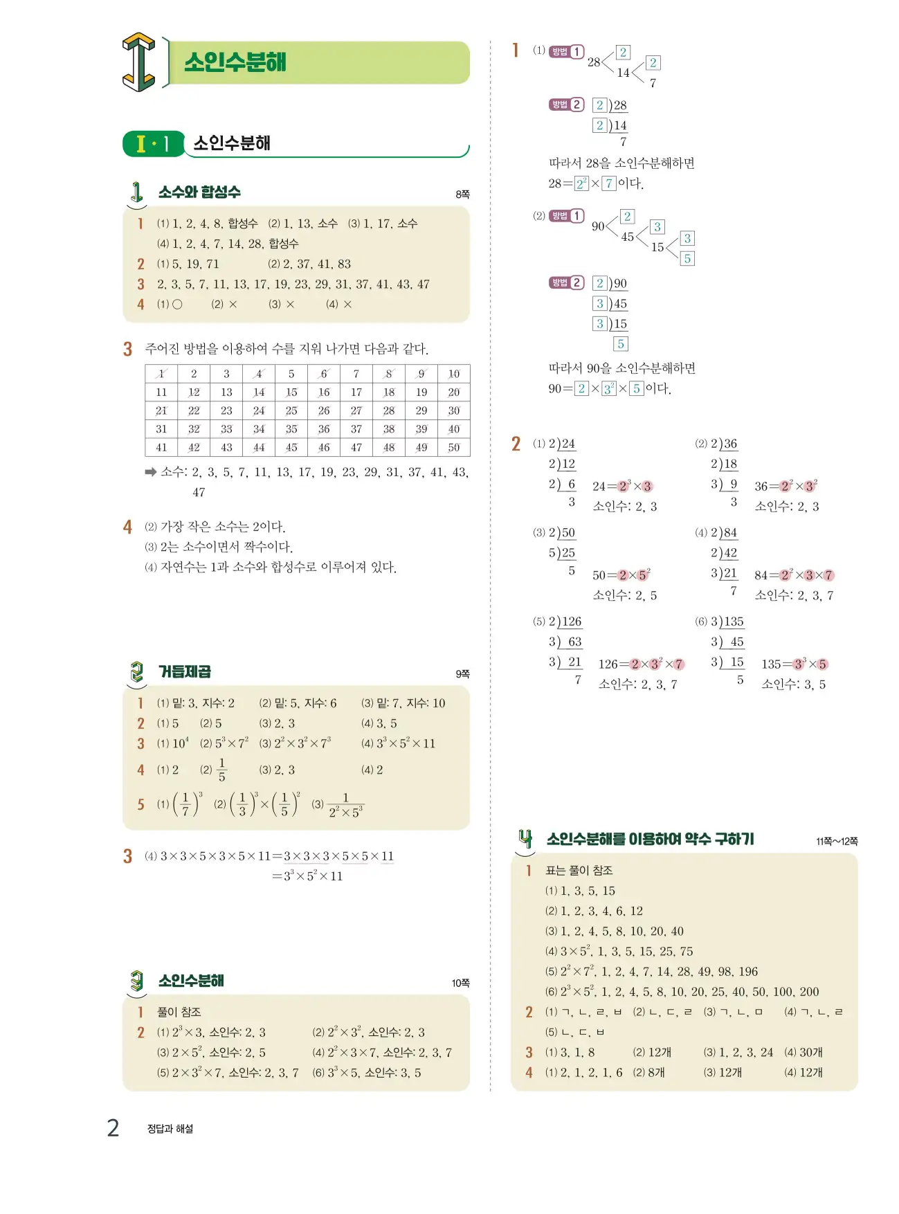 교과서 개념잡기 중1-1 답지 2페이지