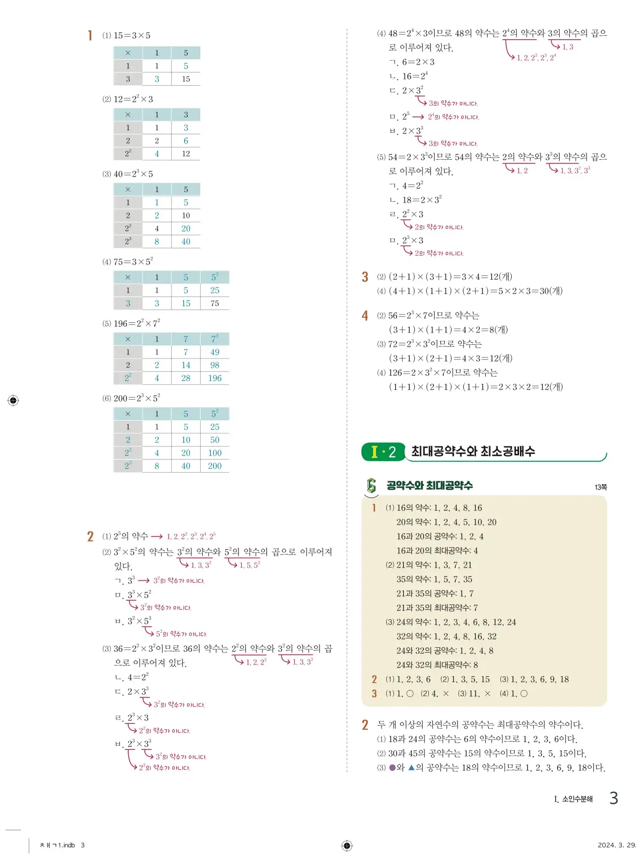 교과서 개념잡기 중1-1 답지 3페이지