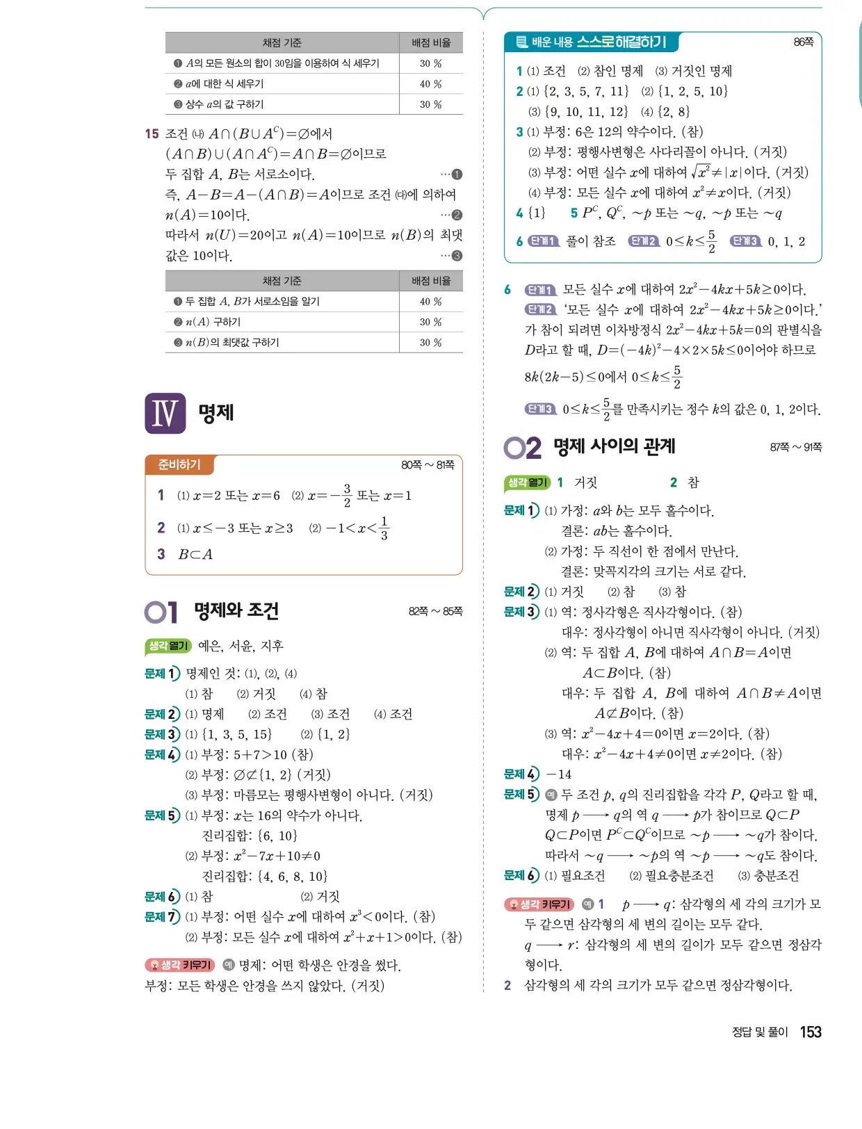 동아출판 공통수학2 답지 194페이지
