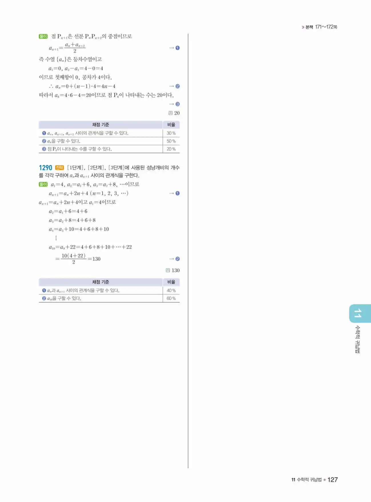 라이트쎈 대수 답지 127페이지