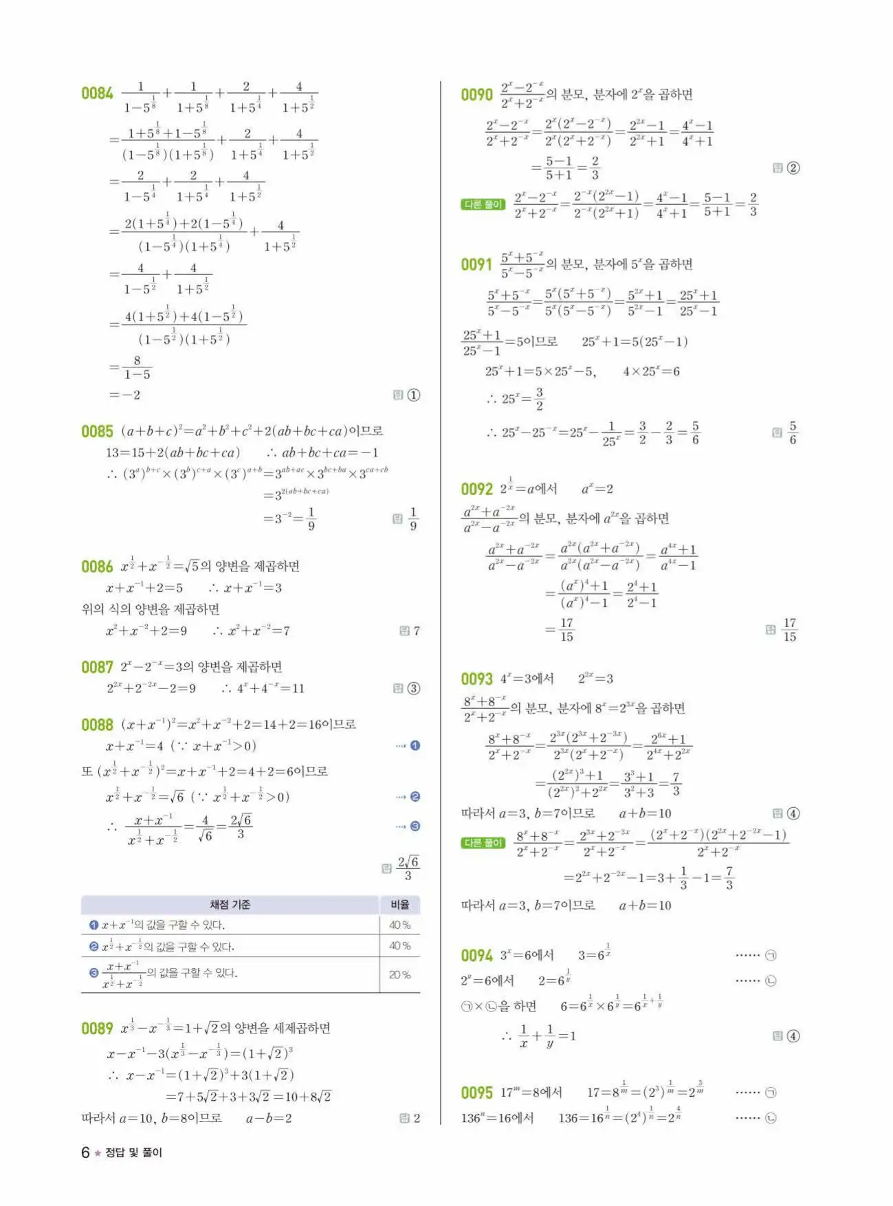 라이트쎈 대수 답지 6페이지