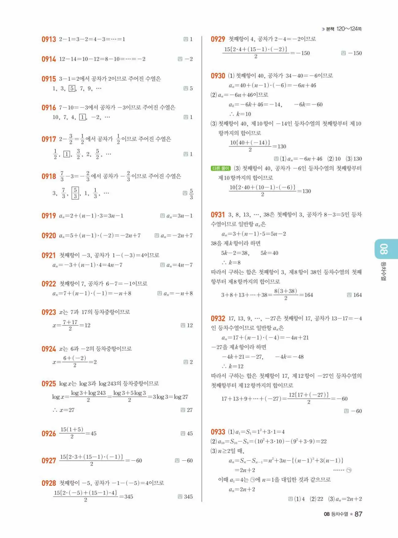 라이트쎈 대수 답지 87페이지