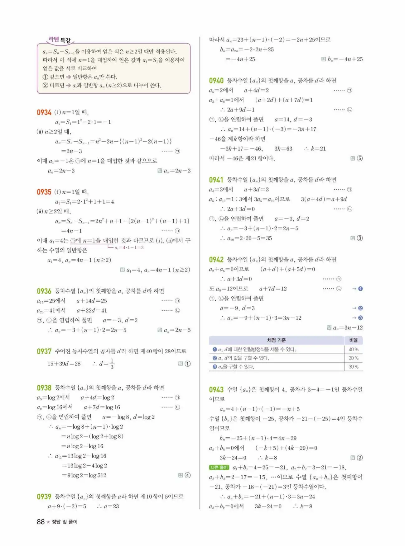 라이트쎈 대수 답지 88페이지