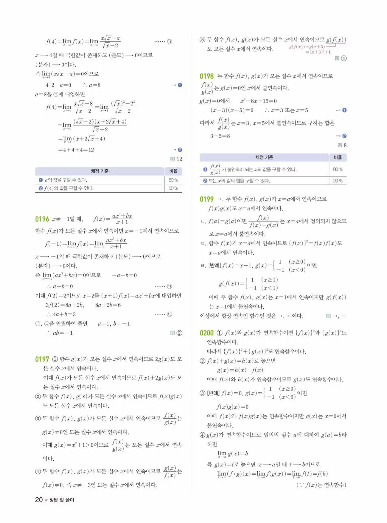 라이트쎈미적분1답지 상세해설 20