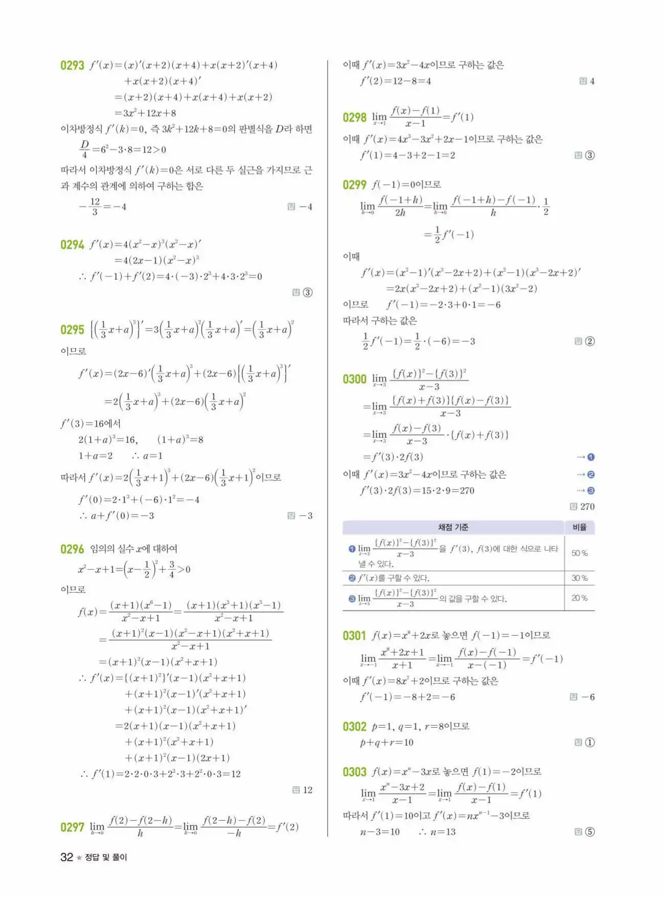 라이트쎈미적분1답지 상세해설 32