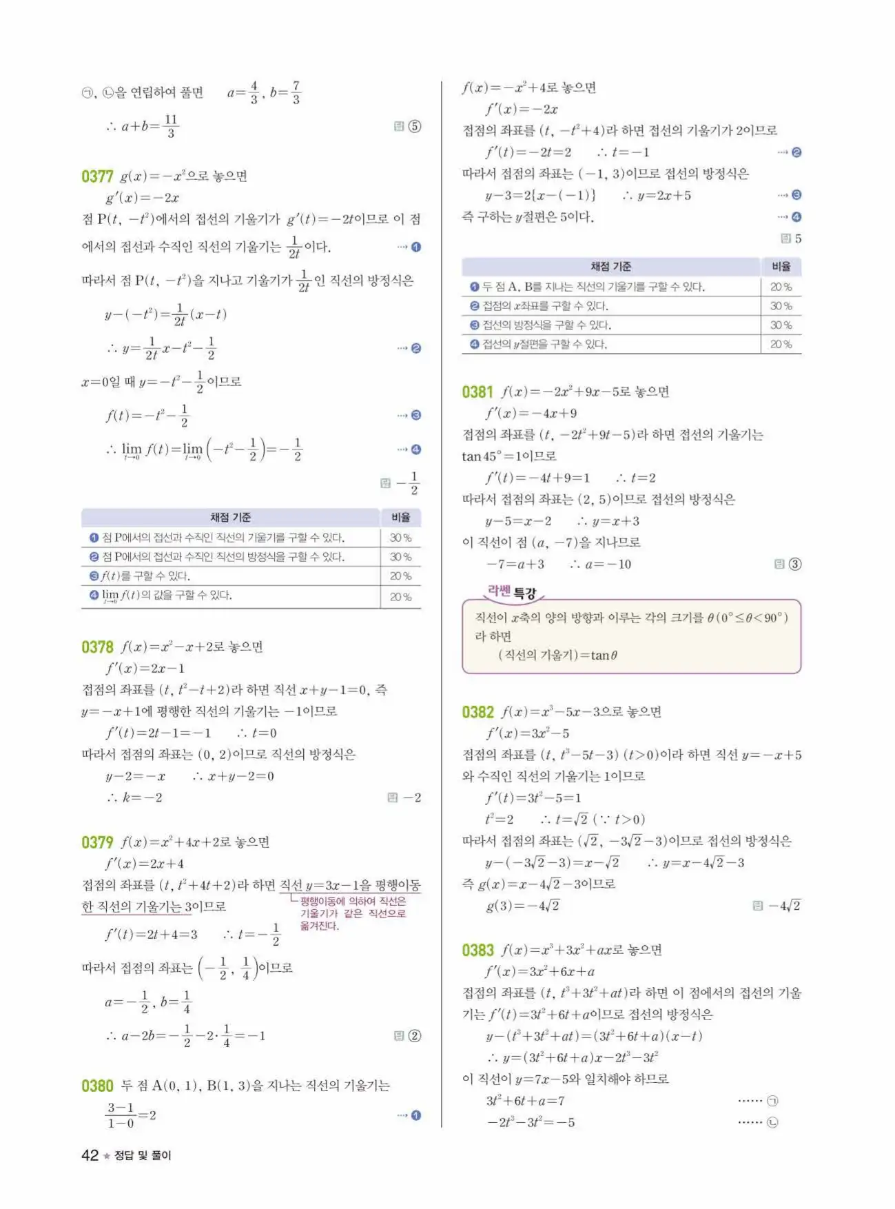 라이트쎈미적분1답지 42페이지