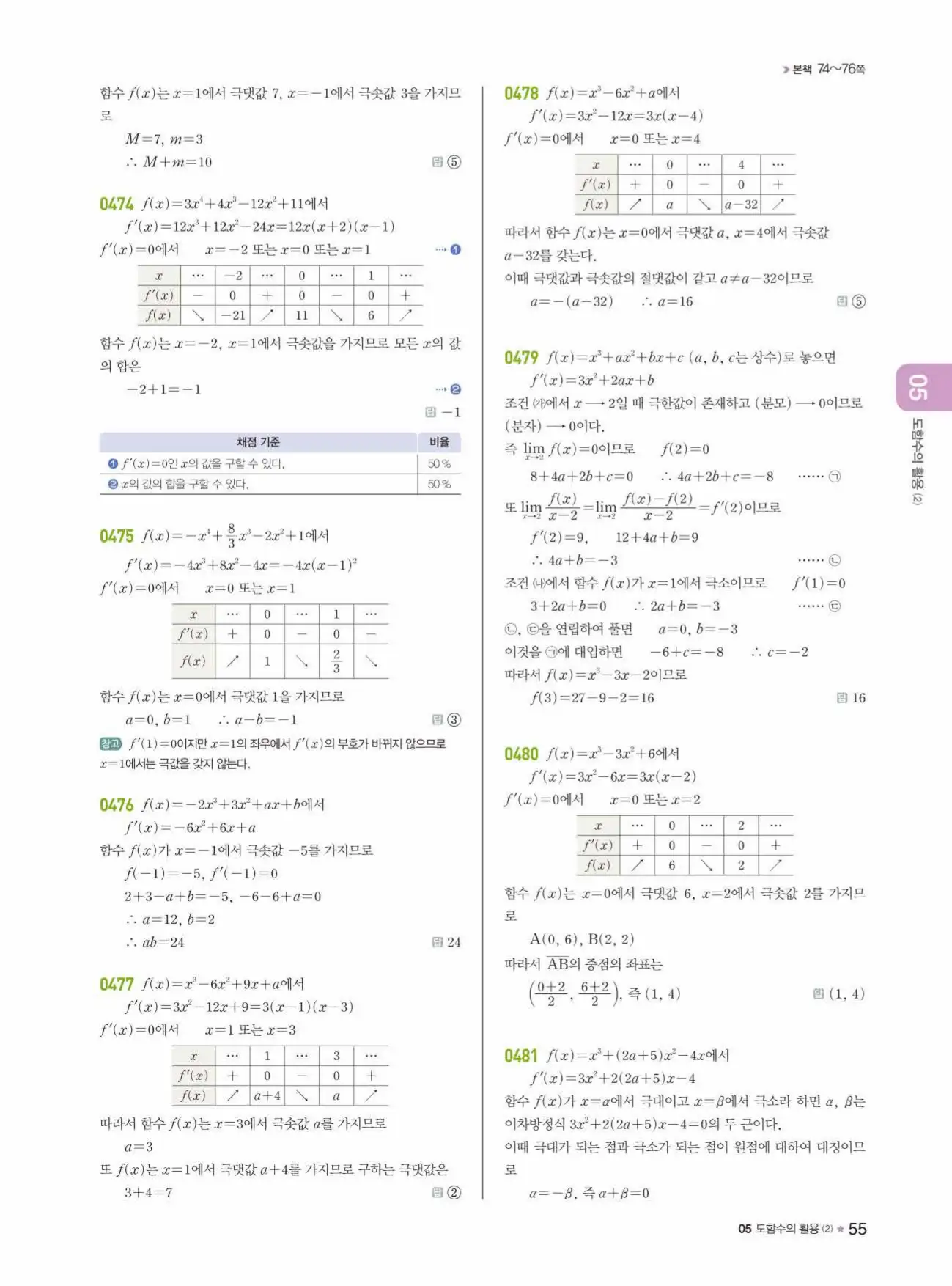 라이트쎈미적분1답지 55페이지