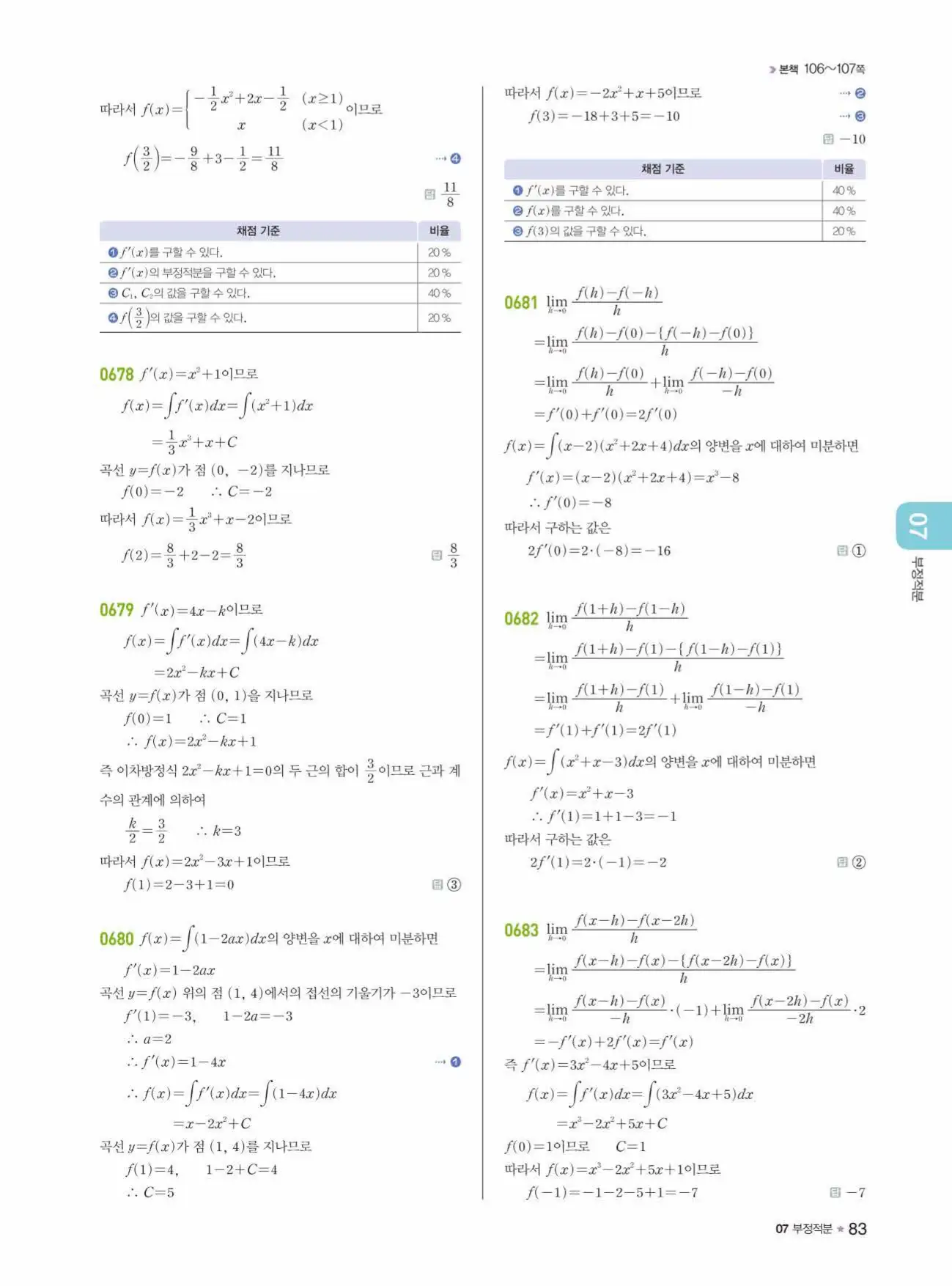 라이트쎈미적분1답지 83페이지