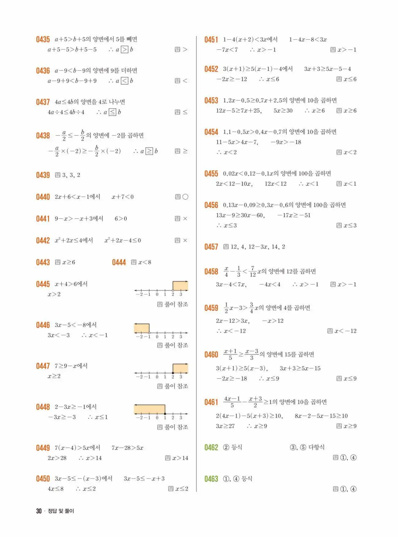 라이트쎈중2-1답지 30