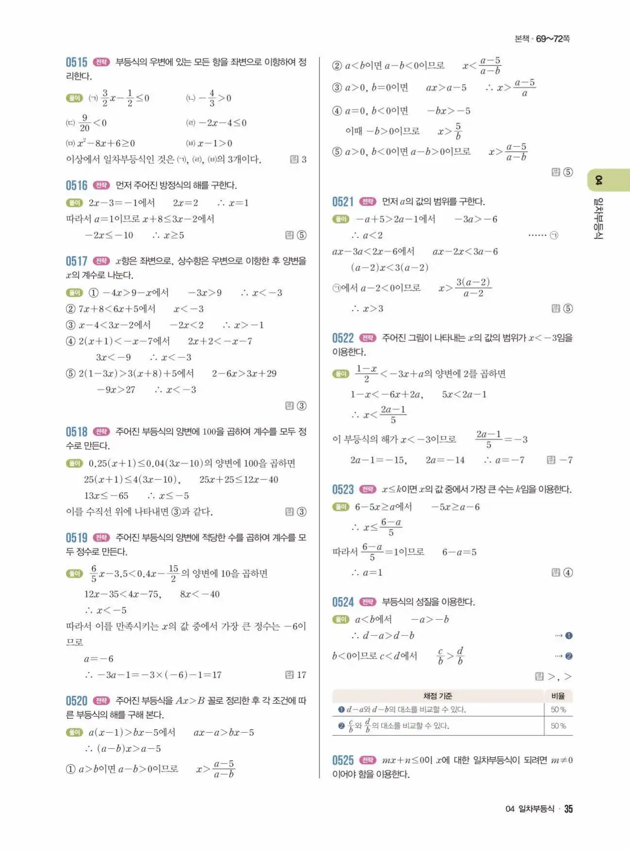 라이트쎈중2-1답지 35