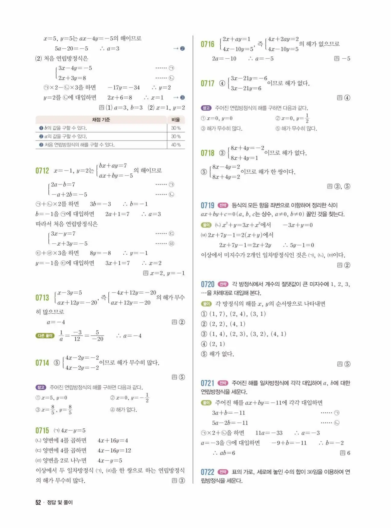 라이트쎈중2-1답지 52