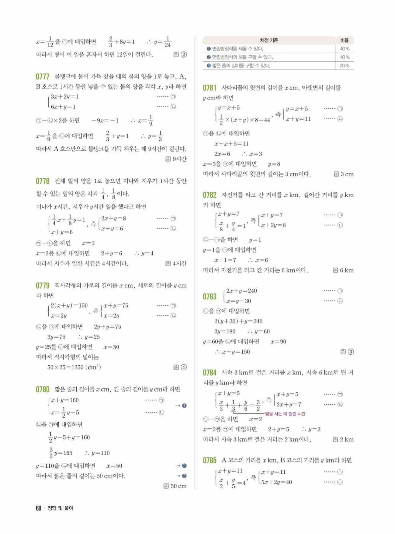 라이트쎈중2-1답지 60
